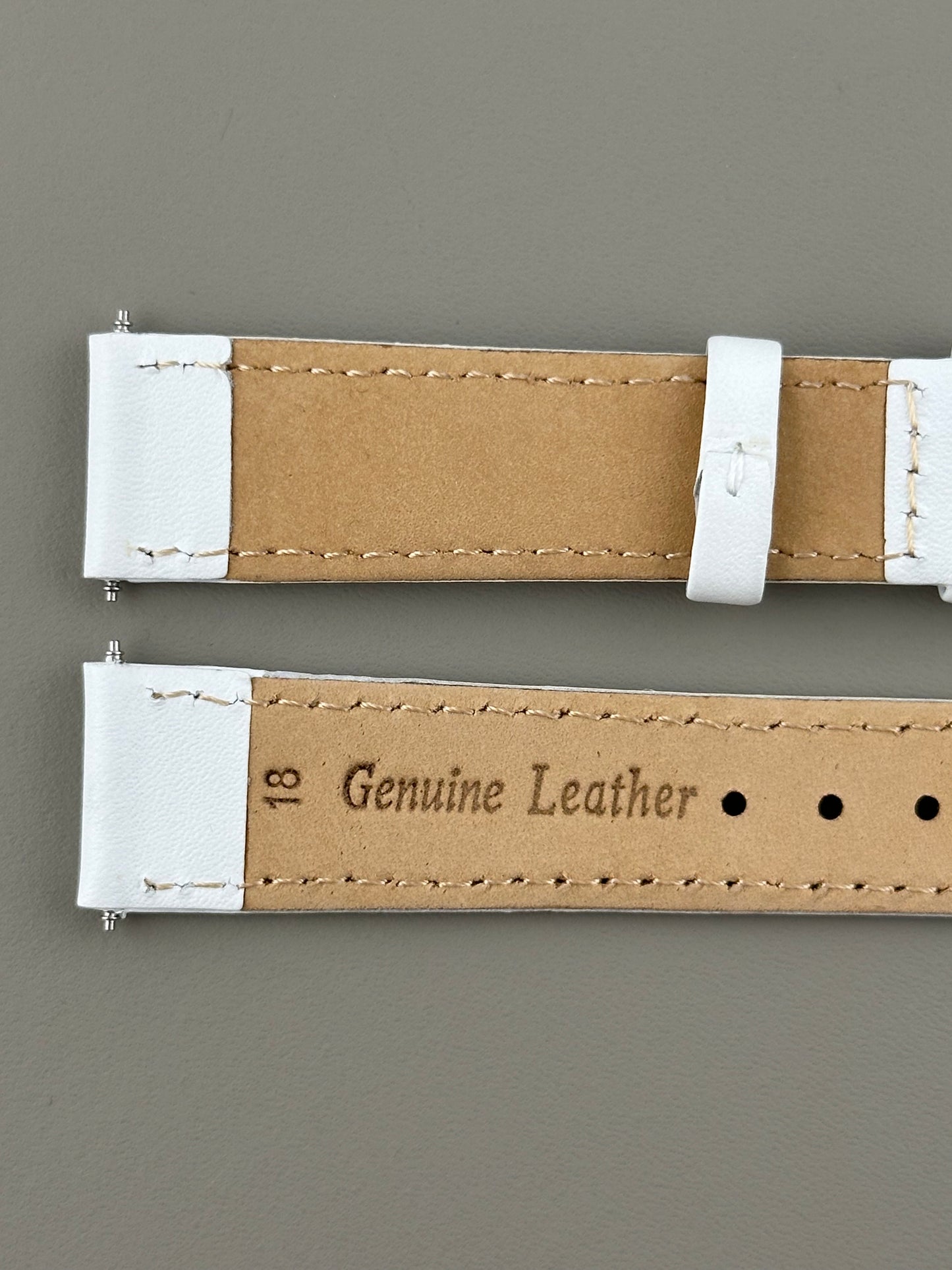 18mm White Leather Watch Strap - Smooth Classic Stitched Semi Shine