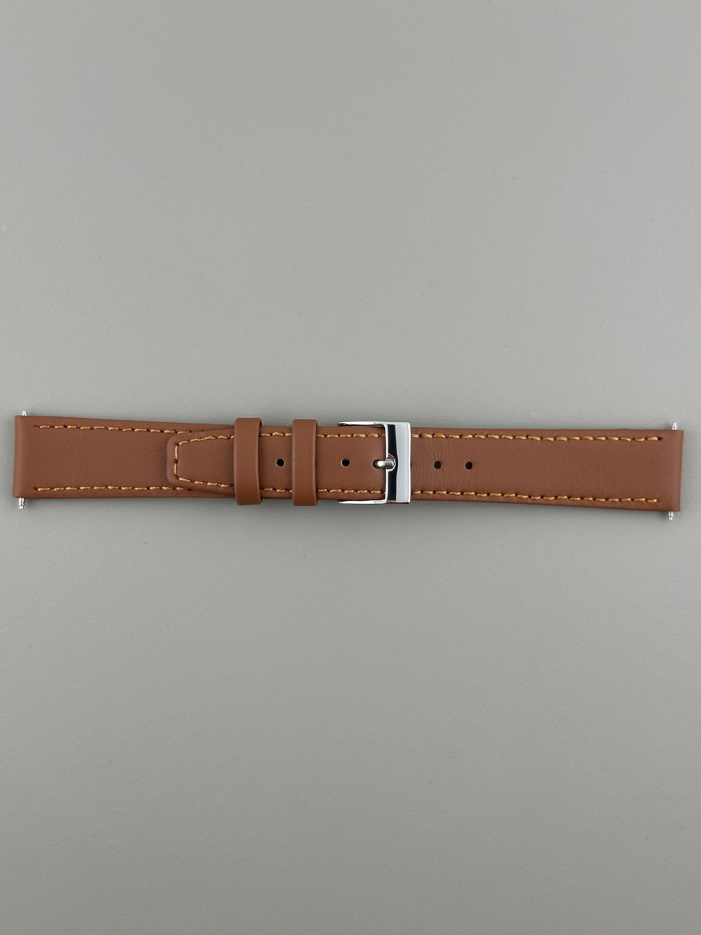 18mm Tan Leather Watch Strap - Smooth Classic Stitched Semi Shine