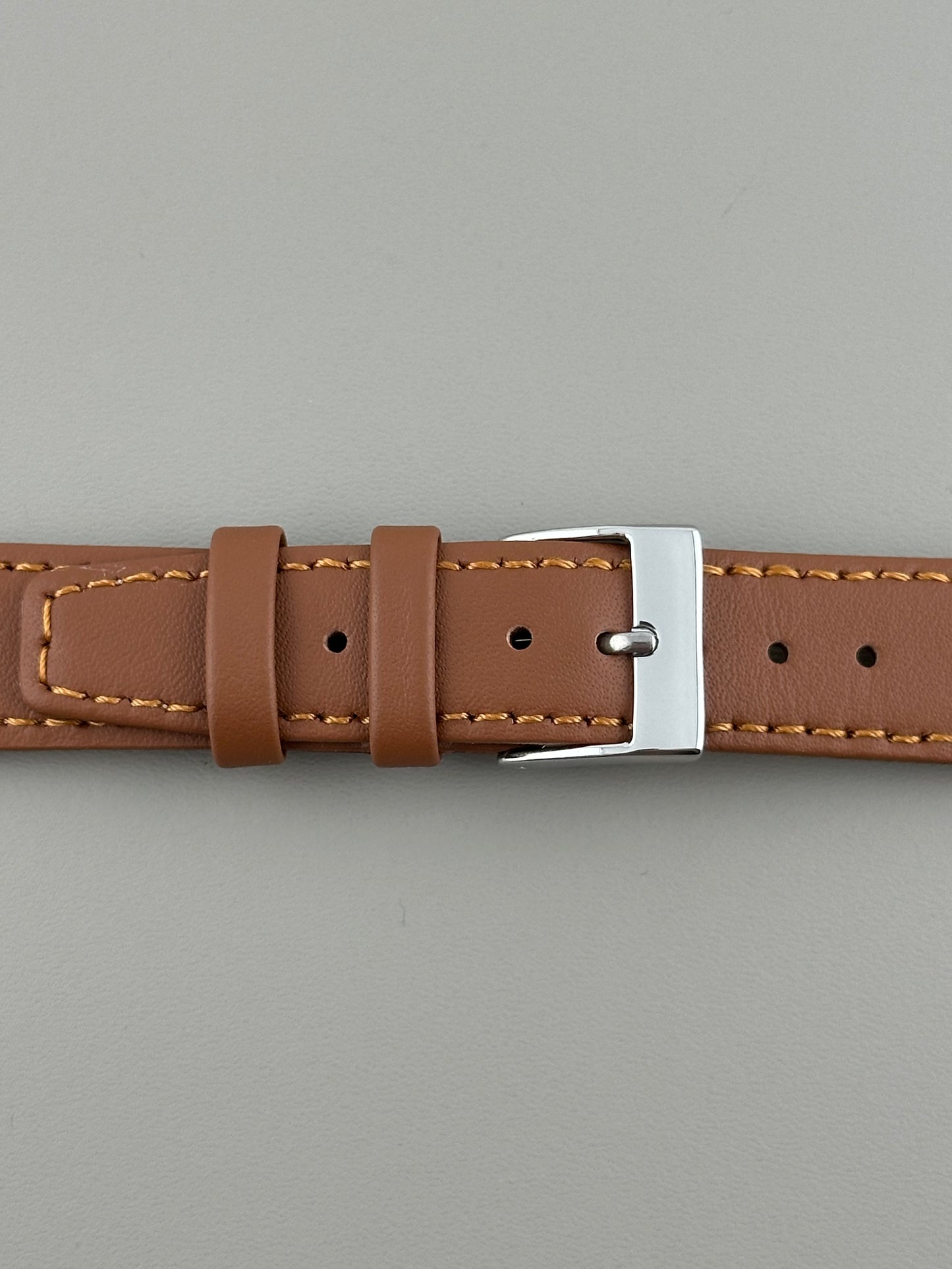 18mm Tan Leather Watch Strap - Smooth Classic Stitched Semi Shine