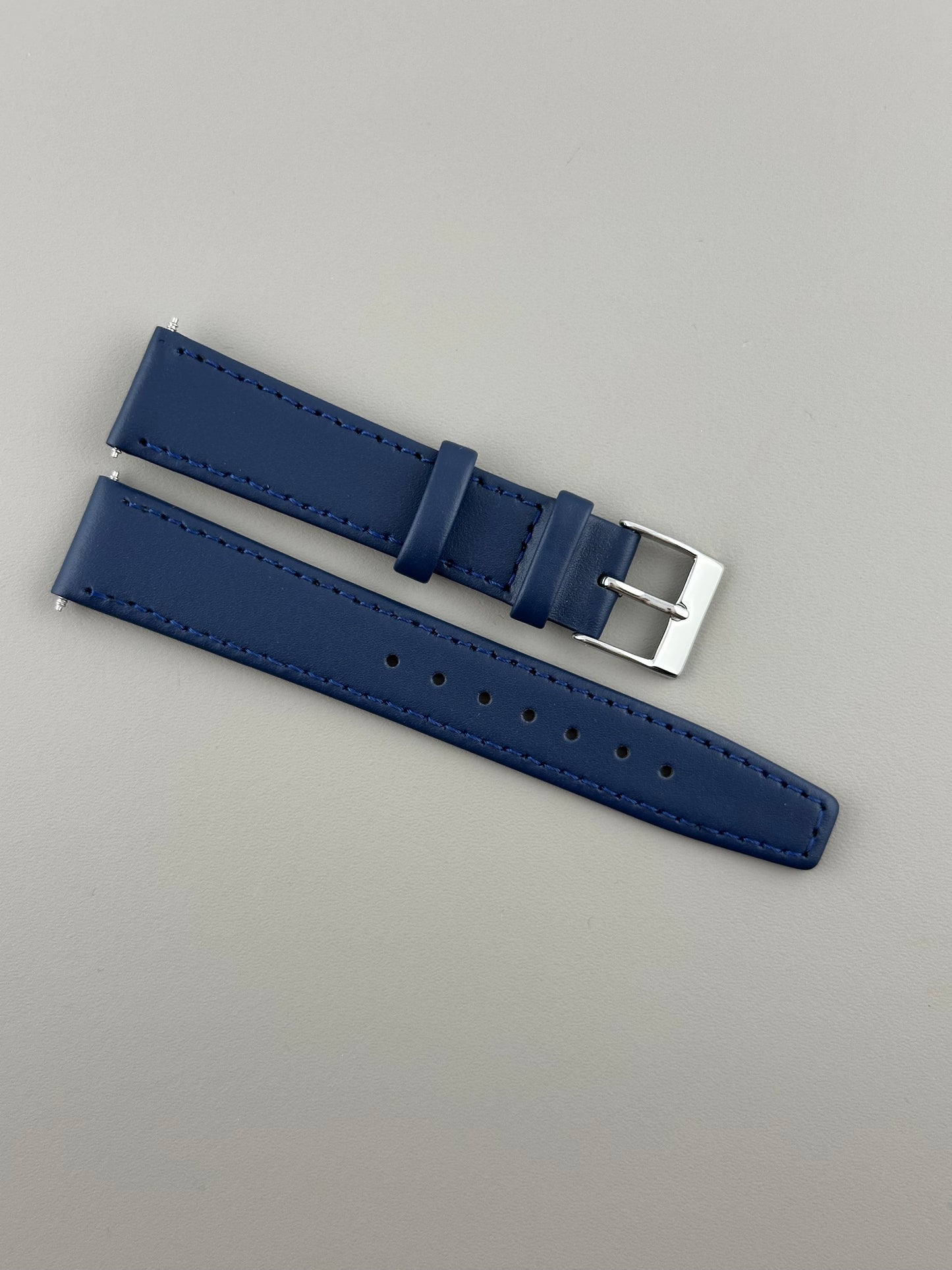 18mm Navy Blue Leather Watch Strap - Smooth Classic Stitched Semi Shine