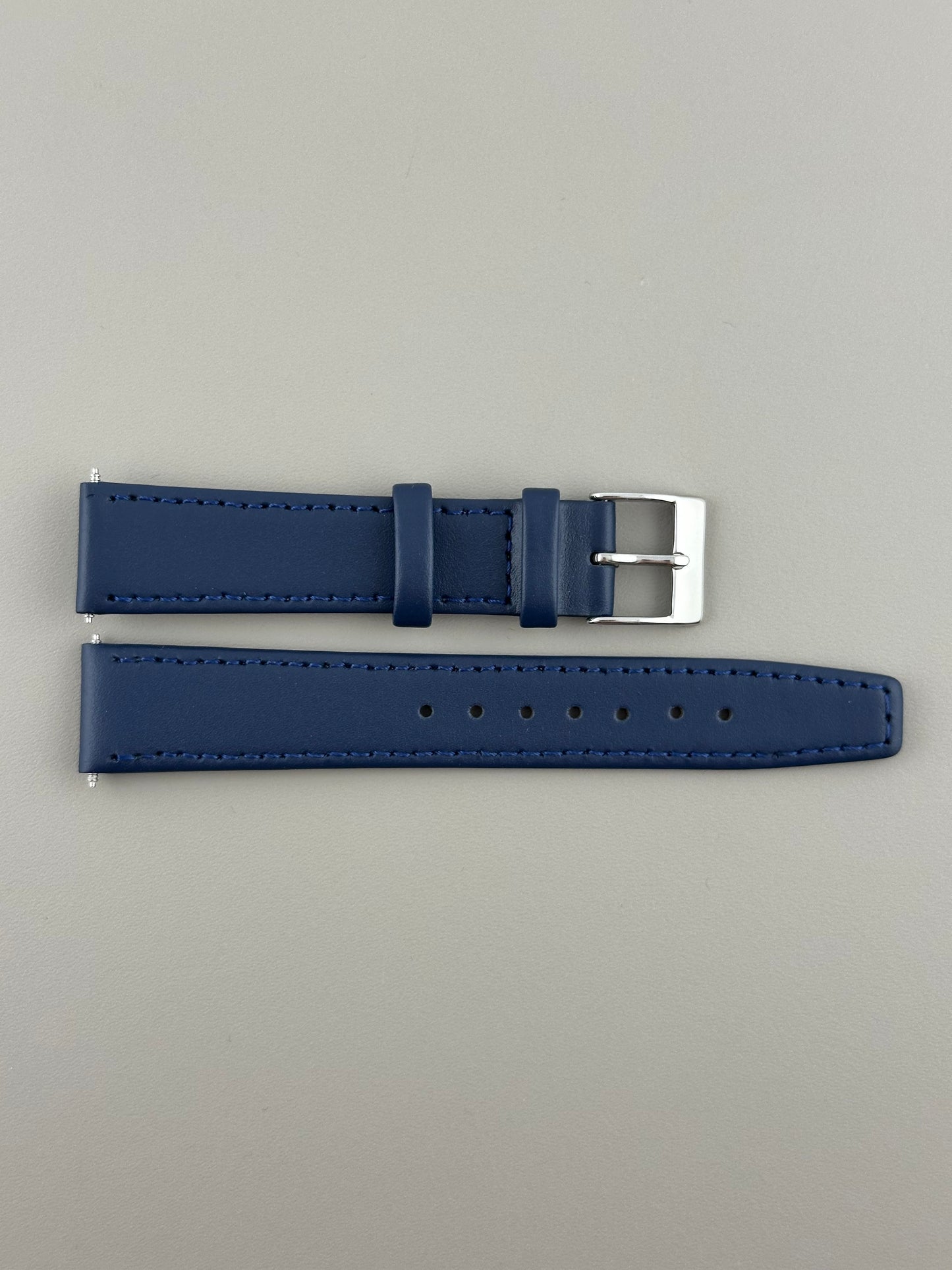 18mm Navy Blue Leather Watch Strap - Smooth Classic Stitched Semi Shine