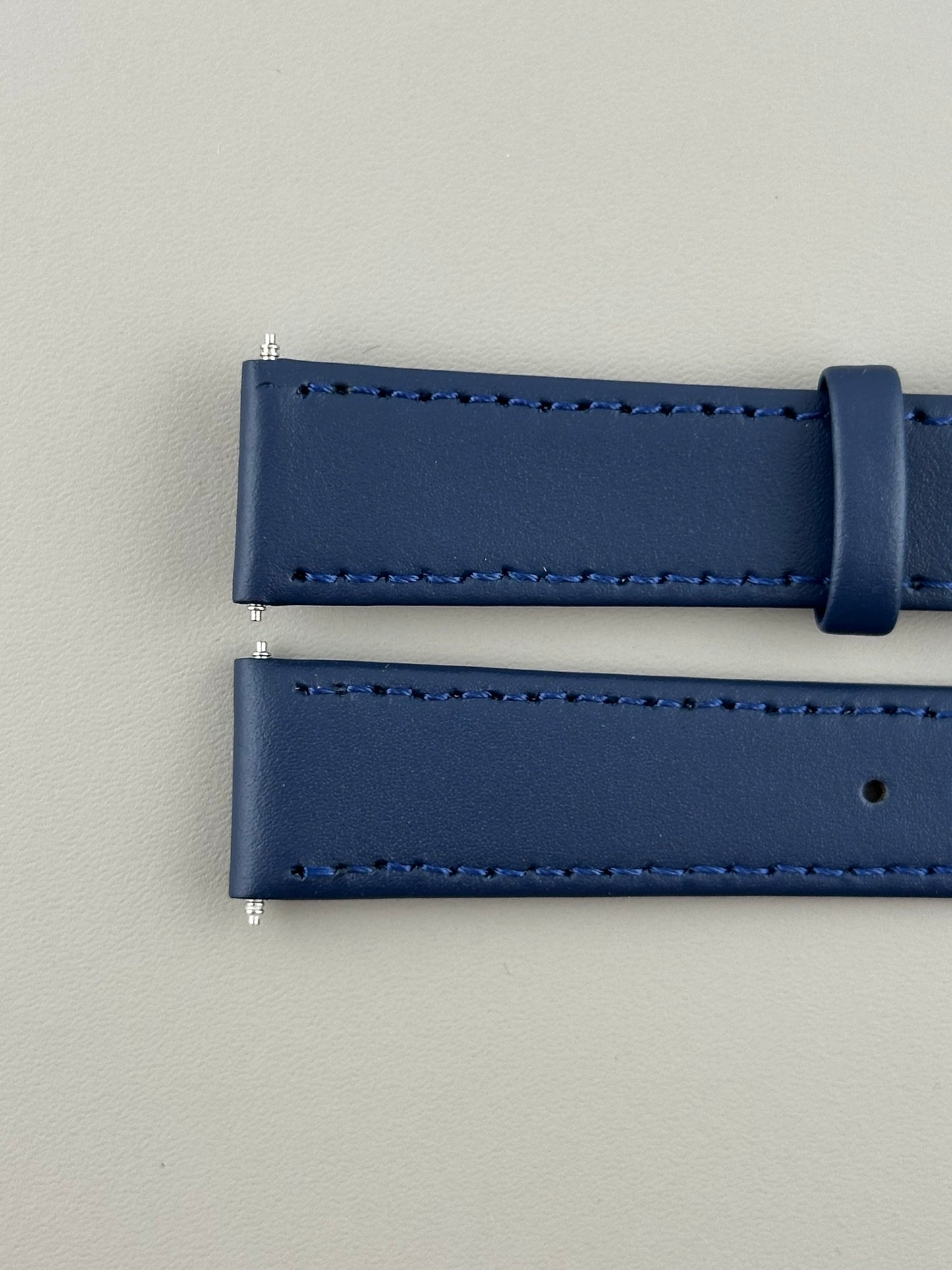 18mm Navy Blue Leather Watch Strap - Smooth Classic Stitched Semi Shine