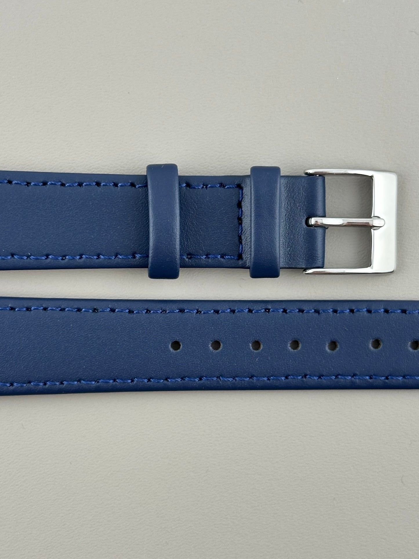 18mm Navy Blue Leather Watch Strap - Smooth Classic Stitched Semi Shine