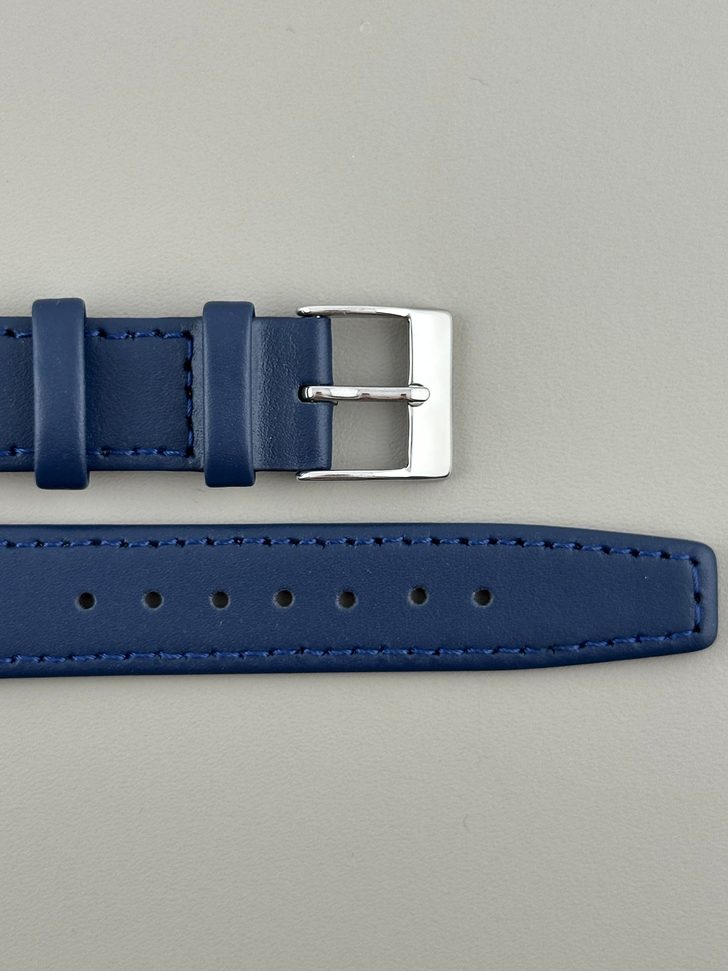 18mm Navy Blue Leather Watch Strap - Smooth Classic Stitched Semi Shine