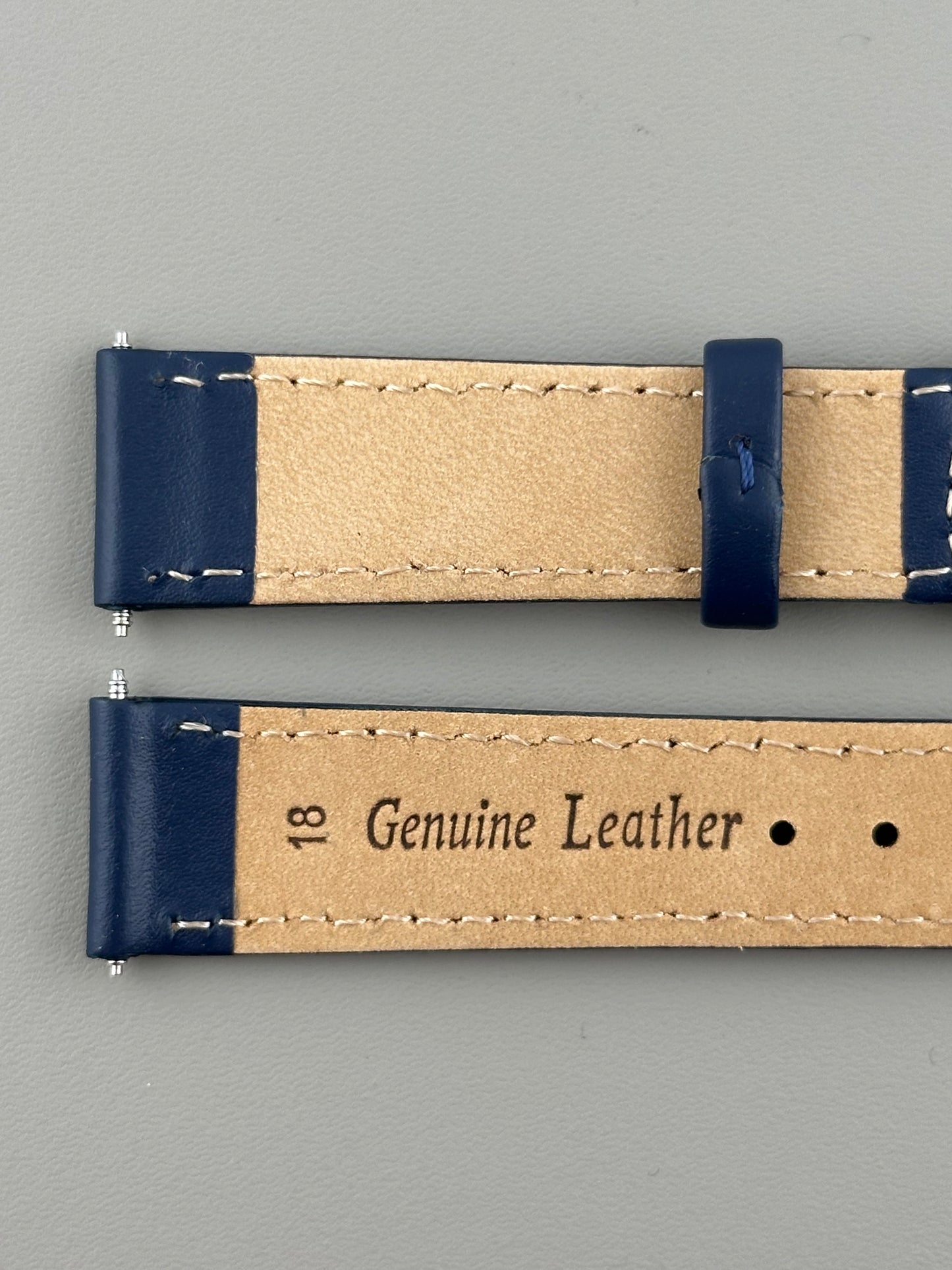 18mm Navy Blue Leather Watch Strap - Smooth Classic Stitched Semi Shine
