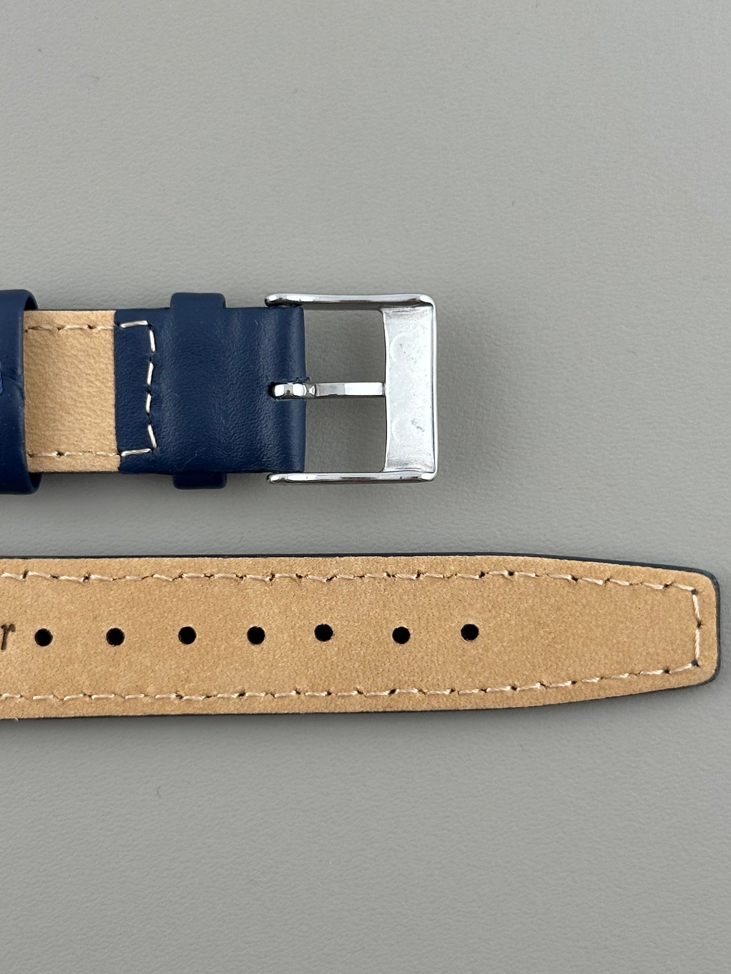 18mm Navy Blue Leather Watch Strap - Smooth Classic Stitched Semi Shine