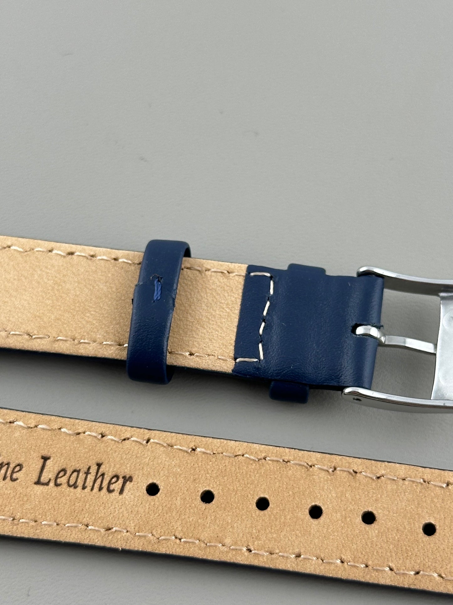 18mm Navy Blue Leather Watch Strap - Smooth Classic Stitched Semi Shine