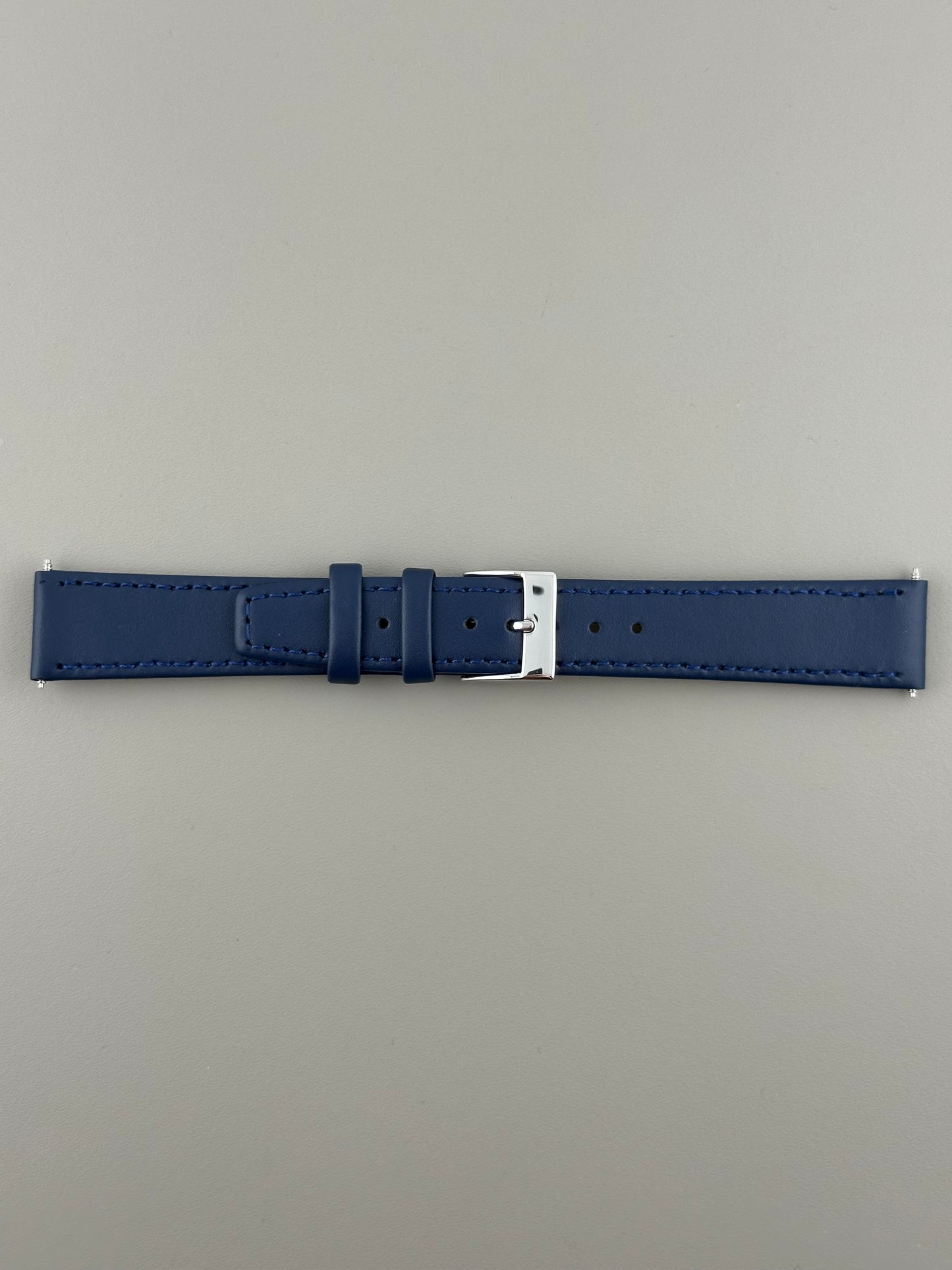 18mm Navy Blue Leather Watch Strap - Smooth Classic Stitched Semi Shine