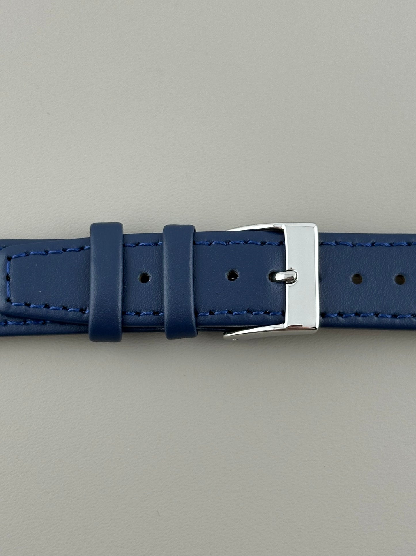 18mm Navy Blue Leather Watch Strap - Smooth Classic Stitched Semi Shine