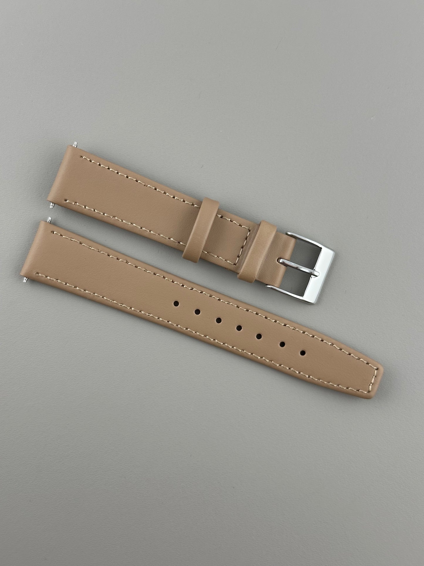 18mm Beige Leather Watch Strap - Smooth Classic Stitched Semi Shine