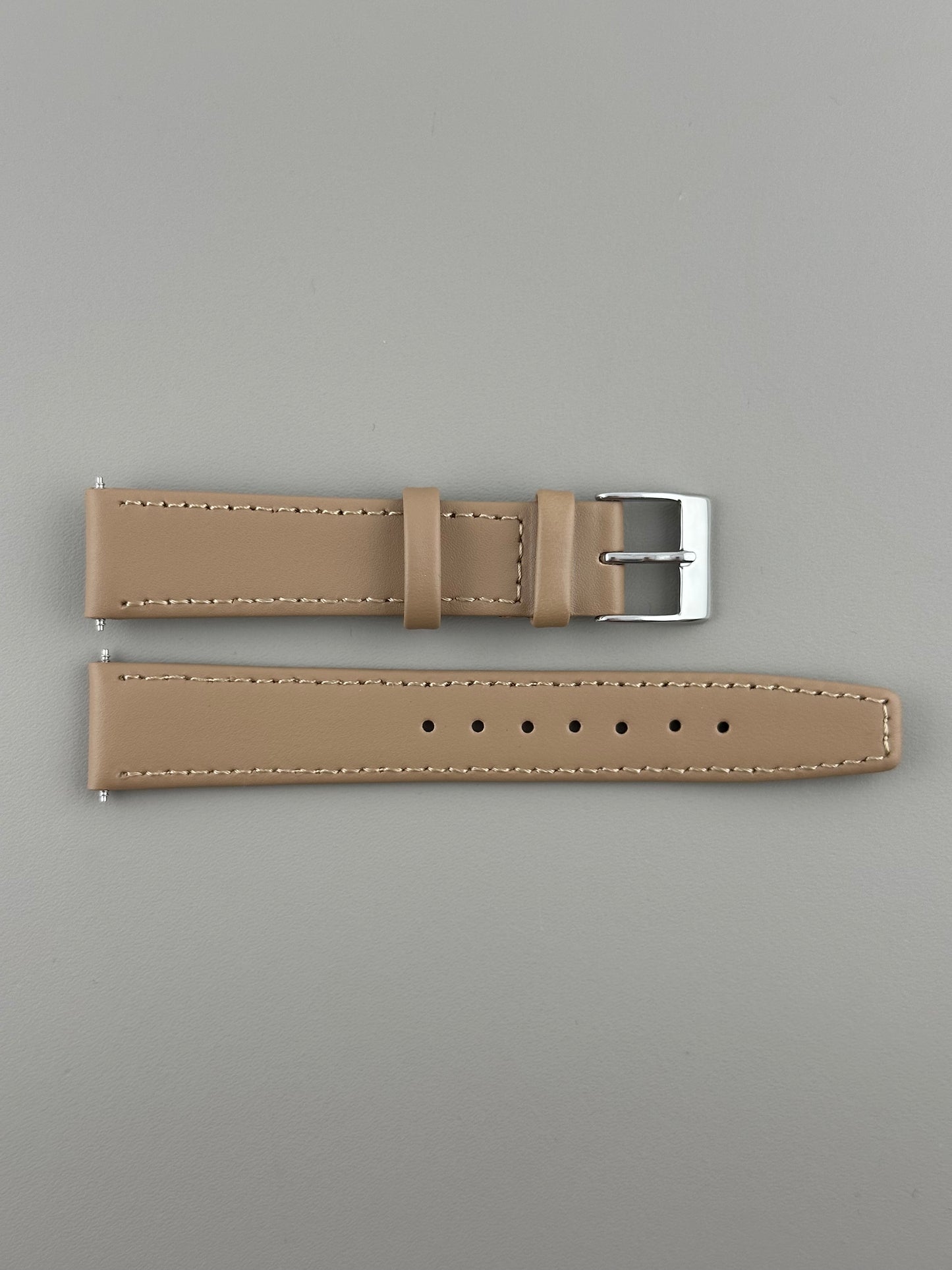18mm Beige Leather Watch Strap - Smooth Classic Stitched Semi Shine
