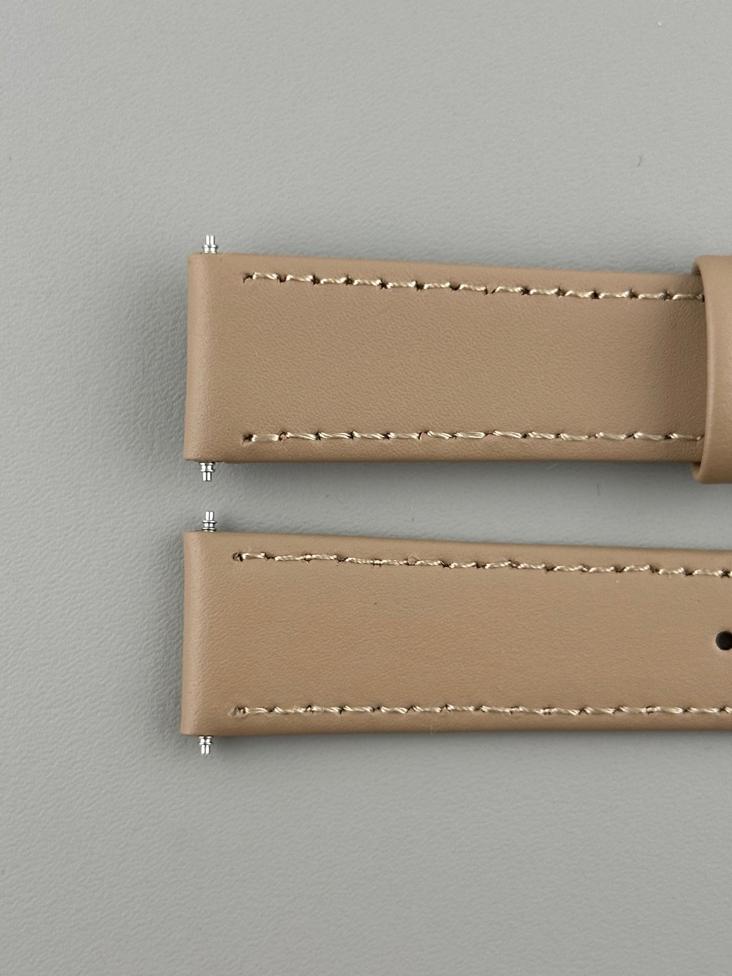 18mm Beige Leather Watch Strap - Smooth Classic Stitched Semi Shine