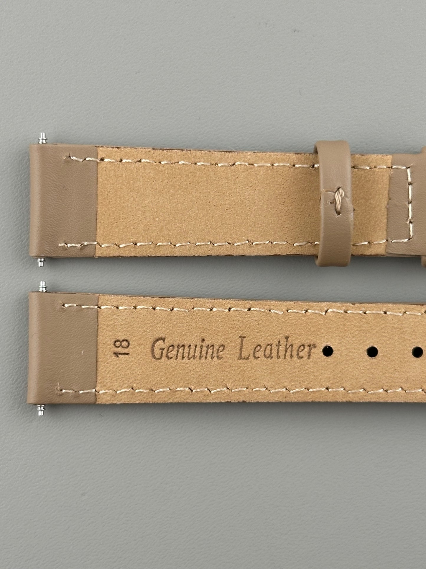 18mm Beige Leather Watch Strap - Smooth Classic Stitched Semi Shine