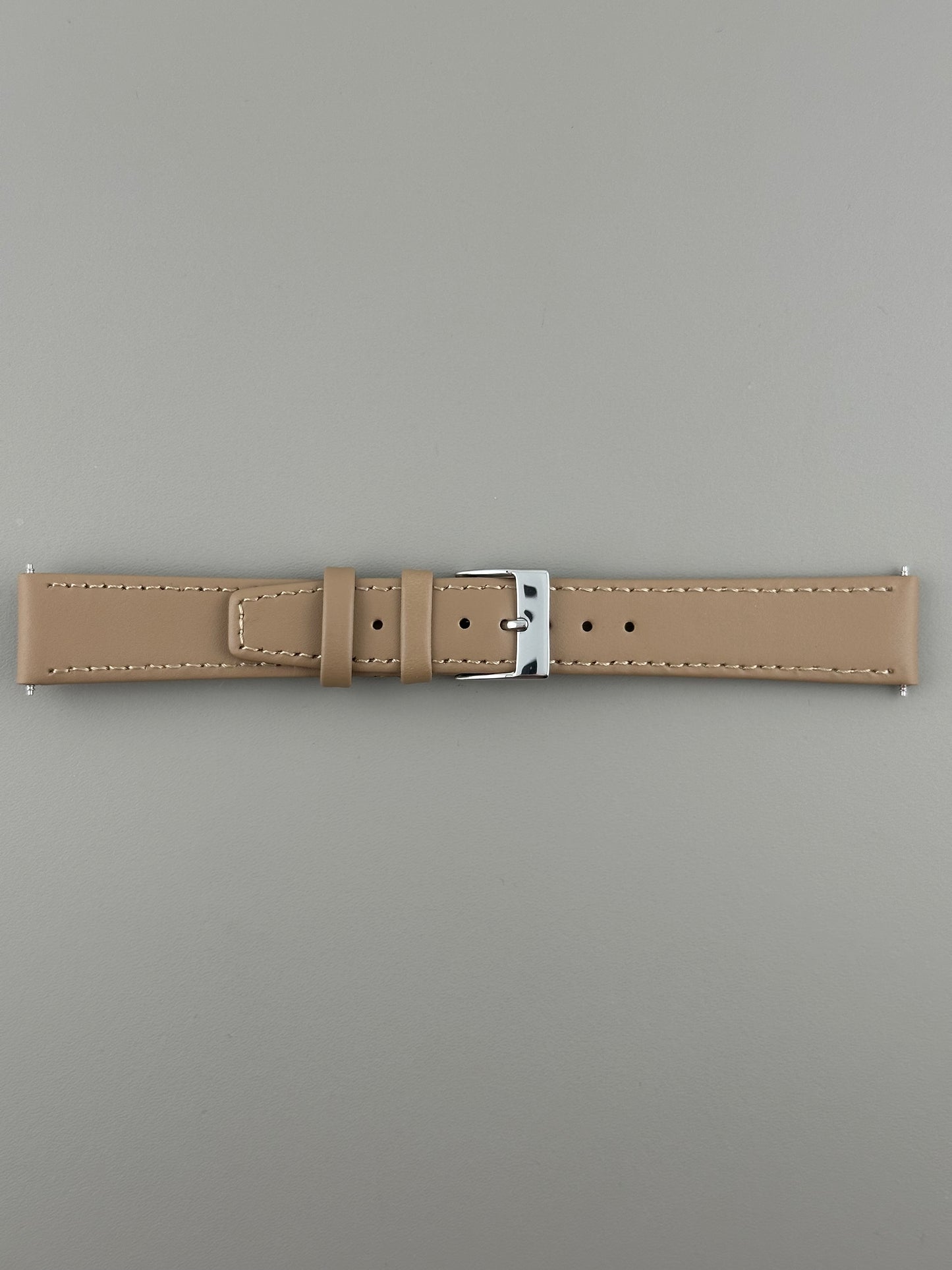 18mm Beige Leather Watch Strap - Smooth Classic Stitched Semi Shine