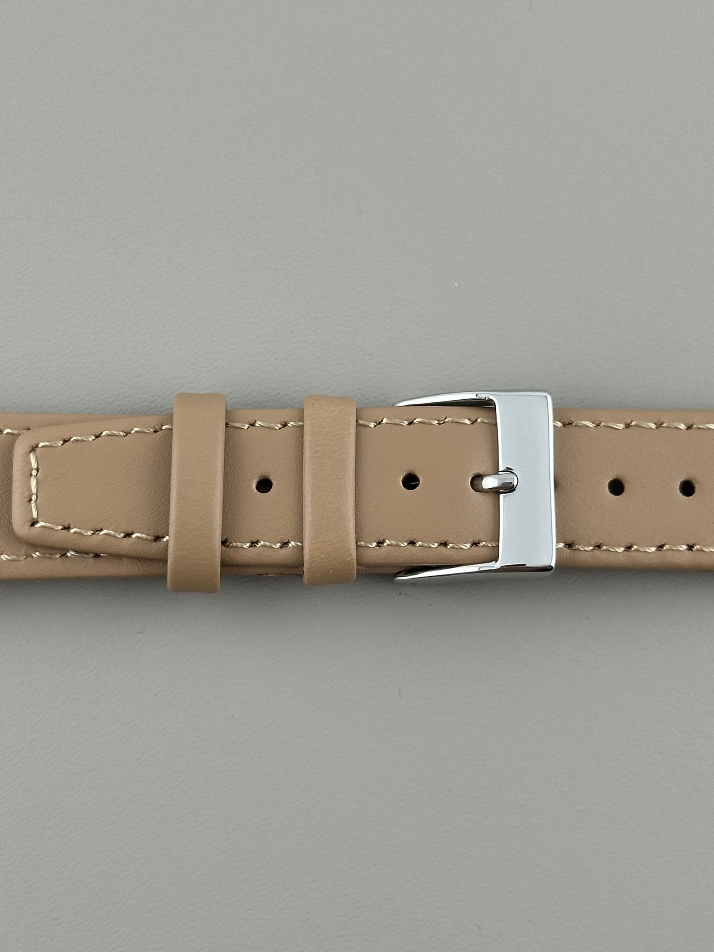 18mm Beige Leather Watch Strap - Smooth Classic Stitched Semi Shine