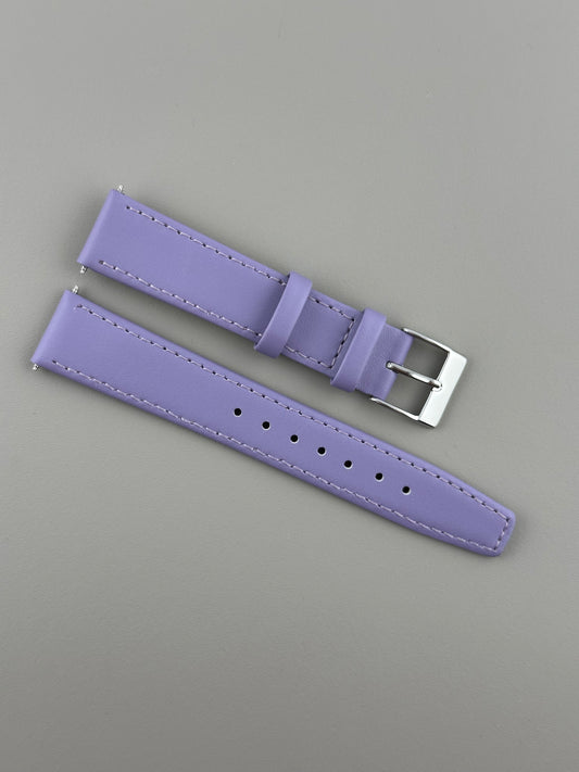 18mm Lilac Leather Watch Strap - Smooth Classic Stitched Semi Shine