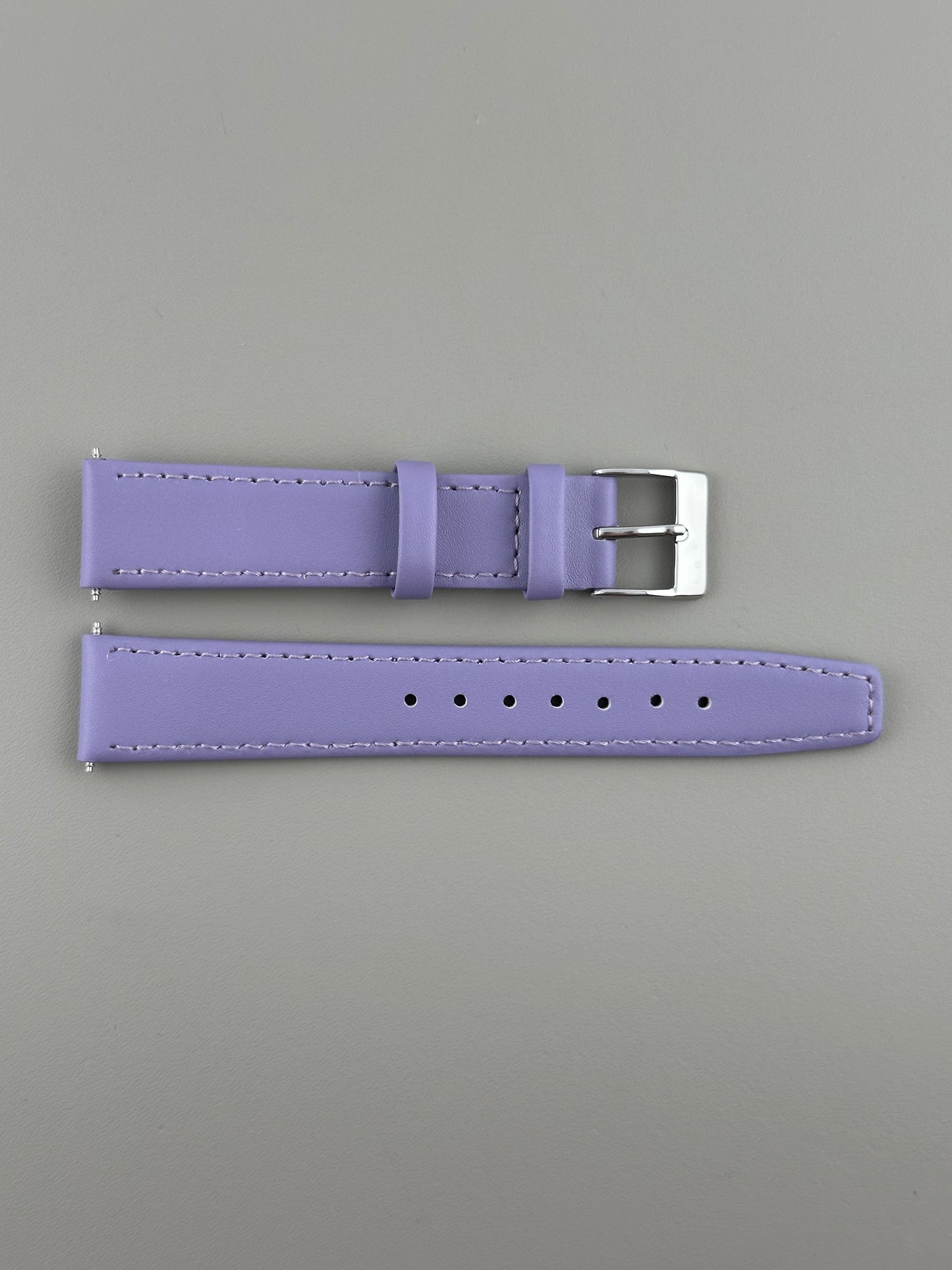 18mm Lilac Leather Watch Strap - Smooth Classic Stitched Semi Shine