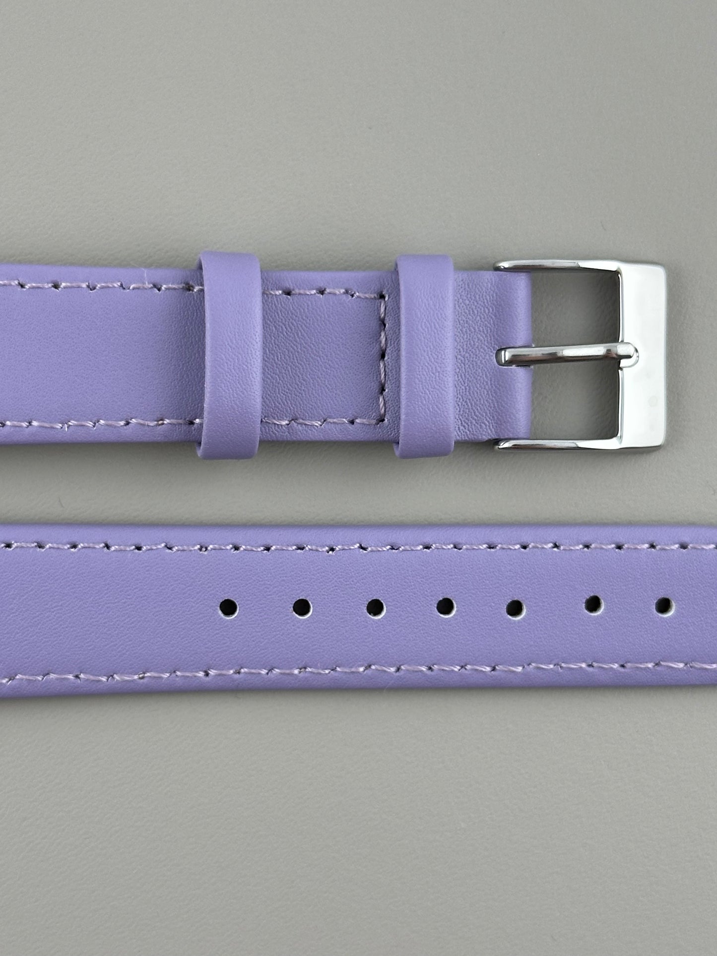 18mm Lilac Leather Watch Strap - Smooth Classic Stitched Semi Shine
