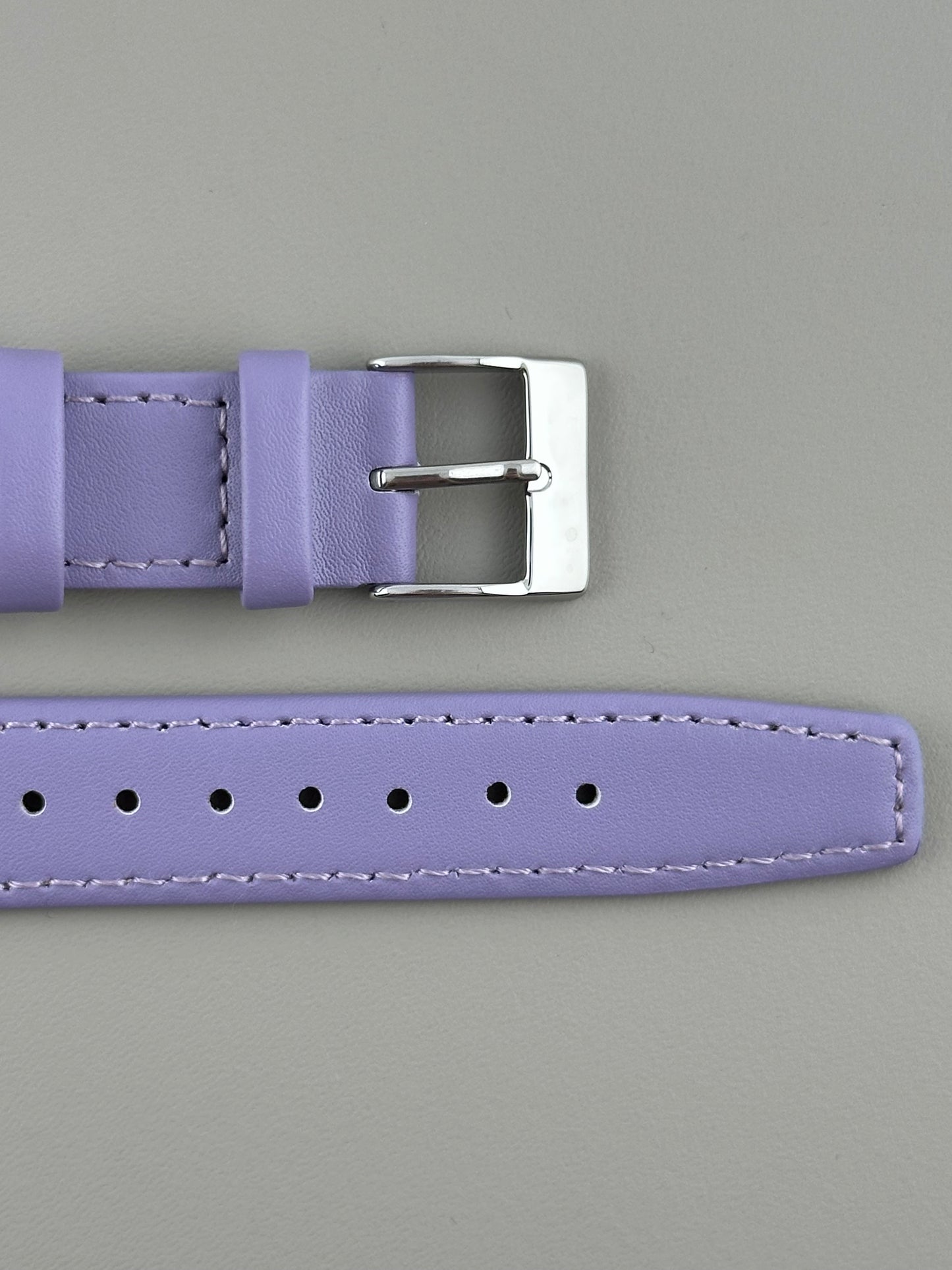18mm Lilac Leather Watch Strap - Smooth Classic Stitched Semi Shine