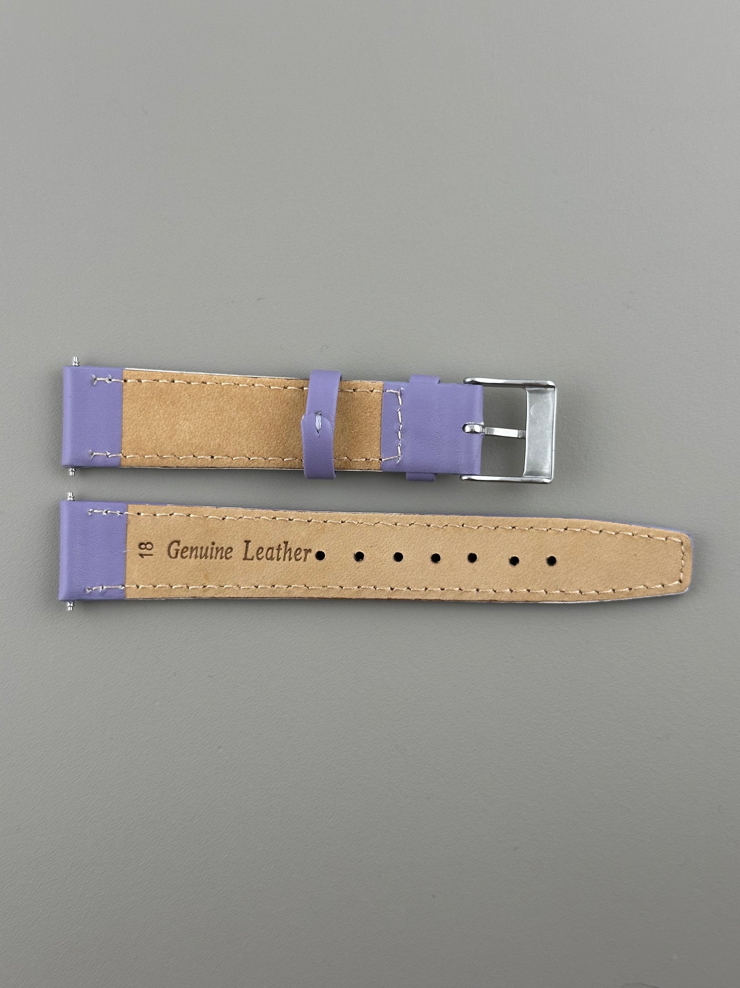 18mm Lilac Leather Watch Strap - Smooth Classic Stitched Semi Shine