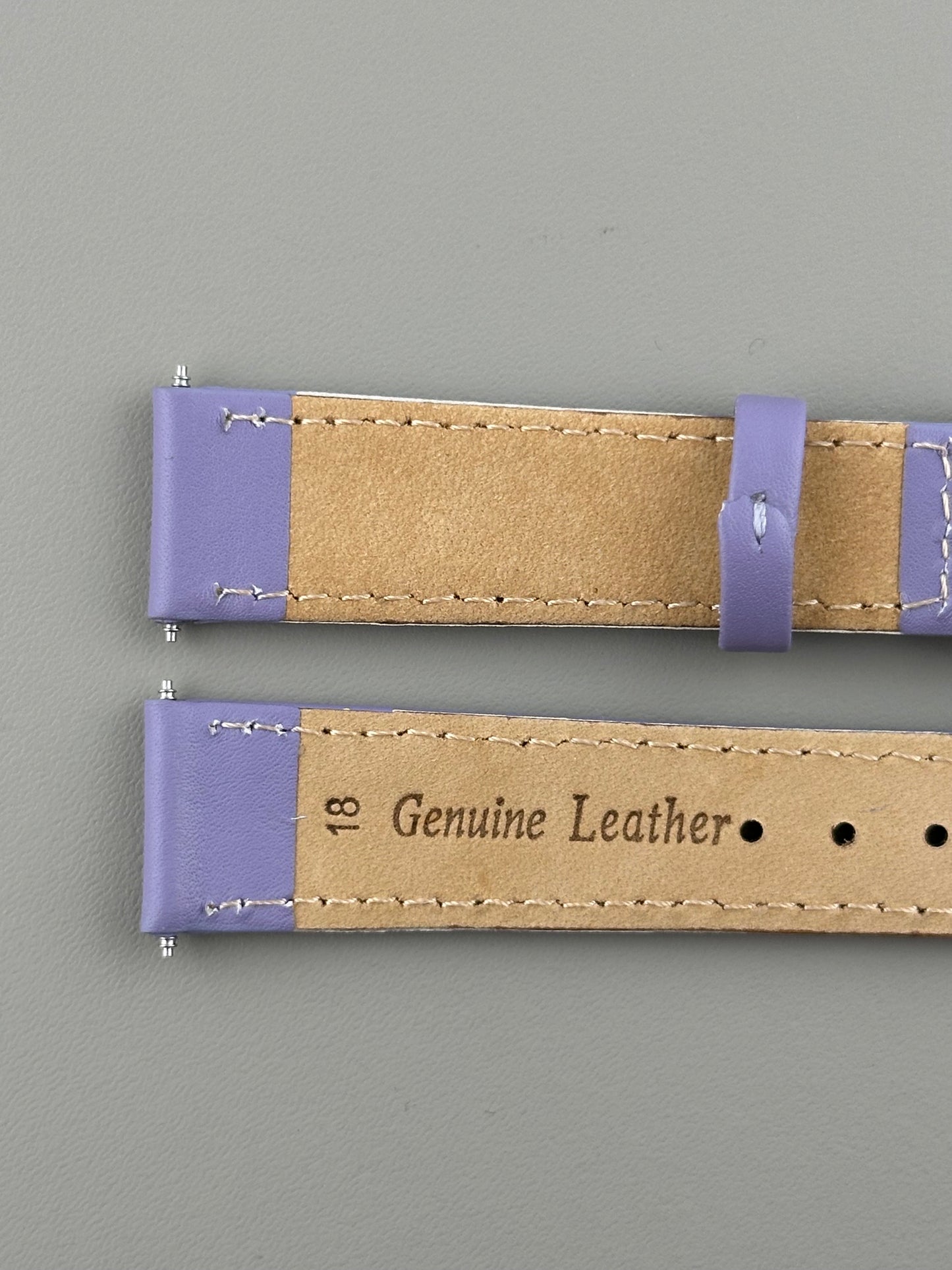 18mm Lilac Leather Watch Strap - Smooth Classic Stitched Semi Shine