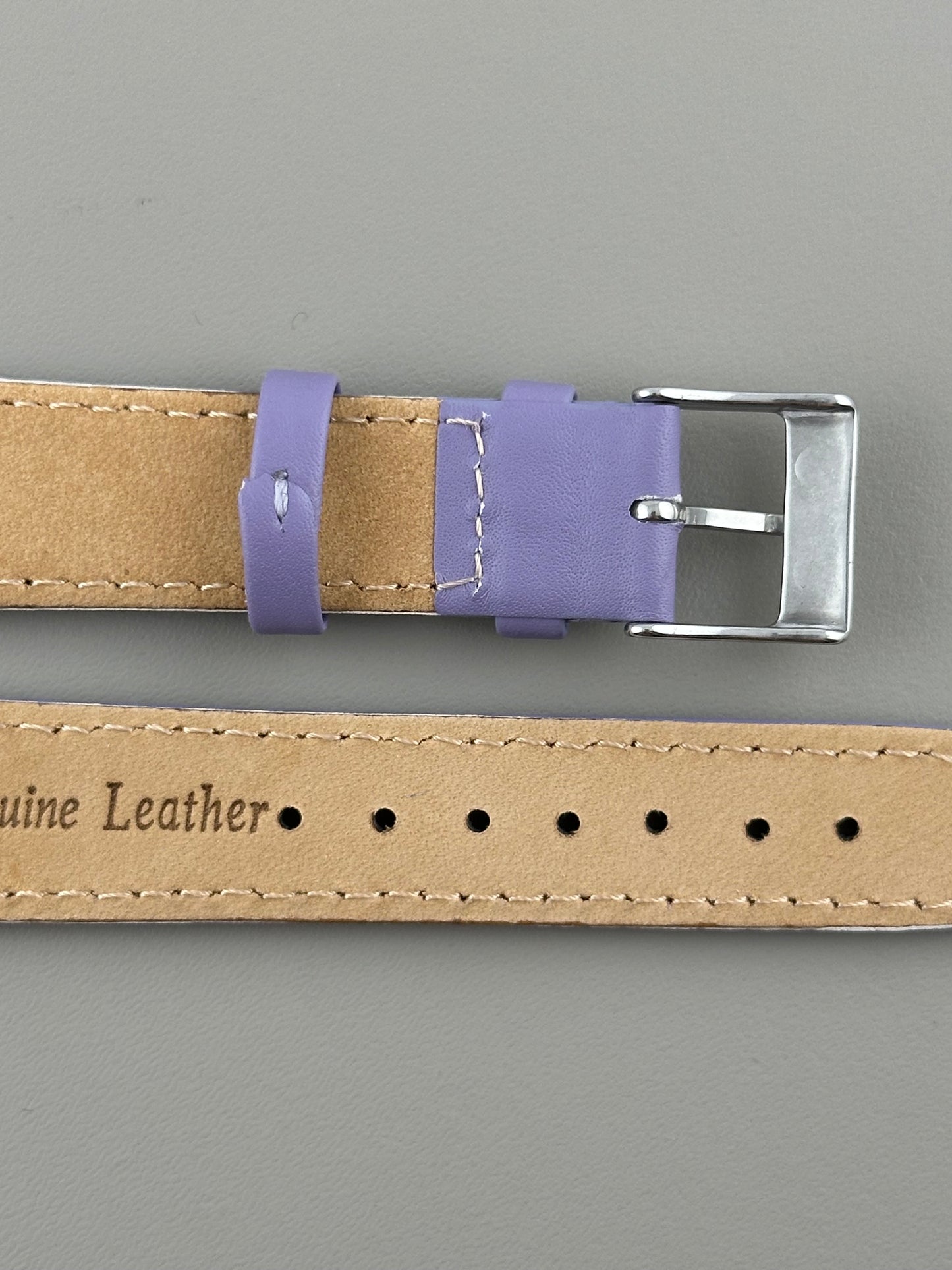 18mm Lilac Leather Watch Strap - Smooth Classic Stitched Semi Shine