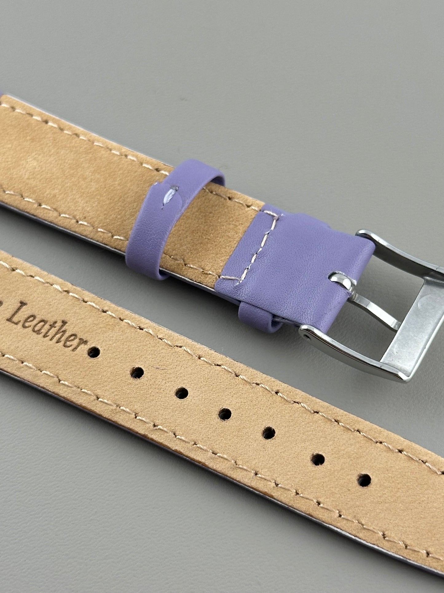 18mm Lilac Leather Watch Strap - Smooth Classic Stitched Semi Shine