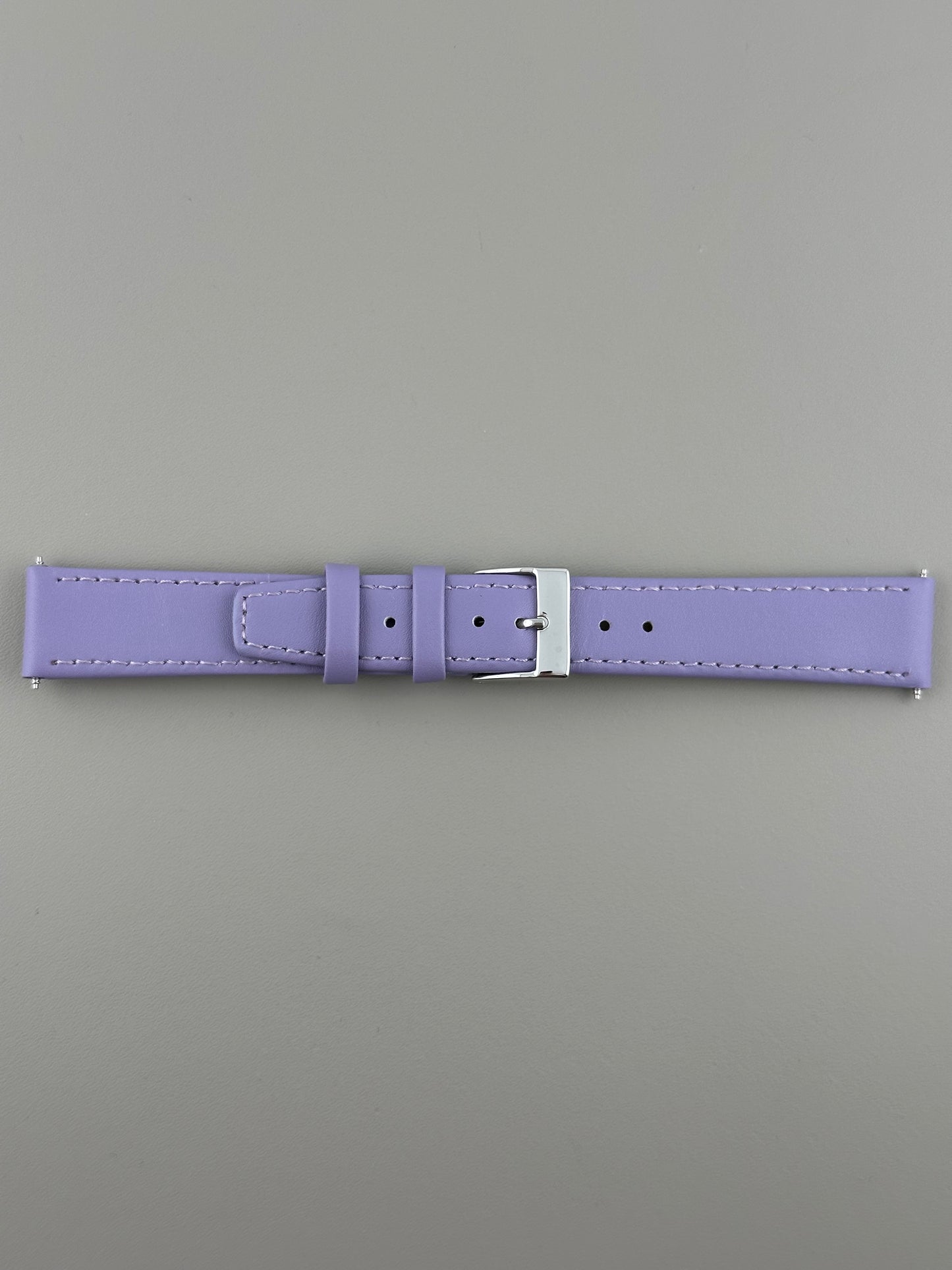 18mm Lilac Leather Watch Strap - Smooth Classic Stitched Semi Shine