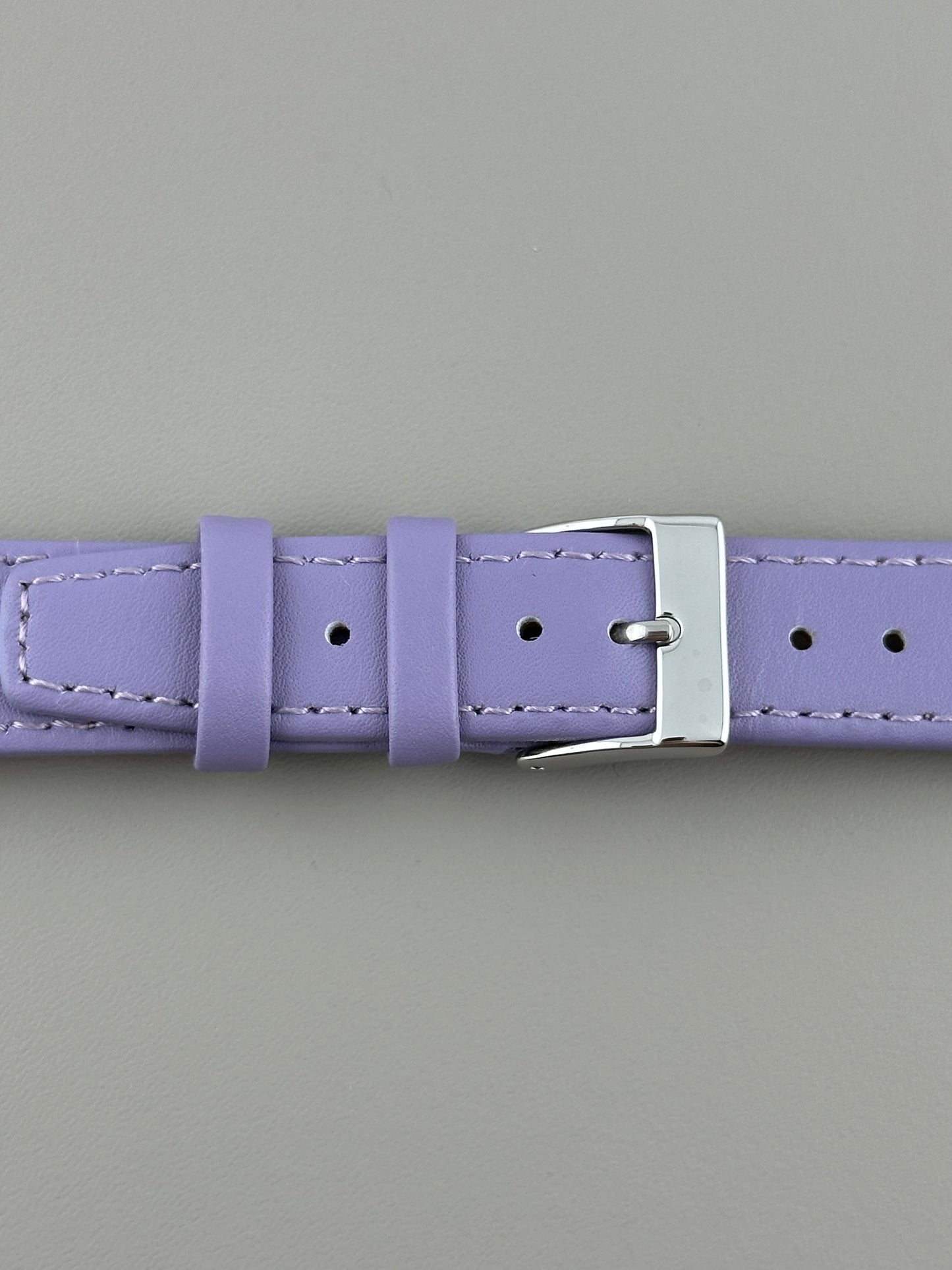 18mm Lilac Leather Watch Strap - Smooth Classic Stitched Semi Shine