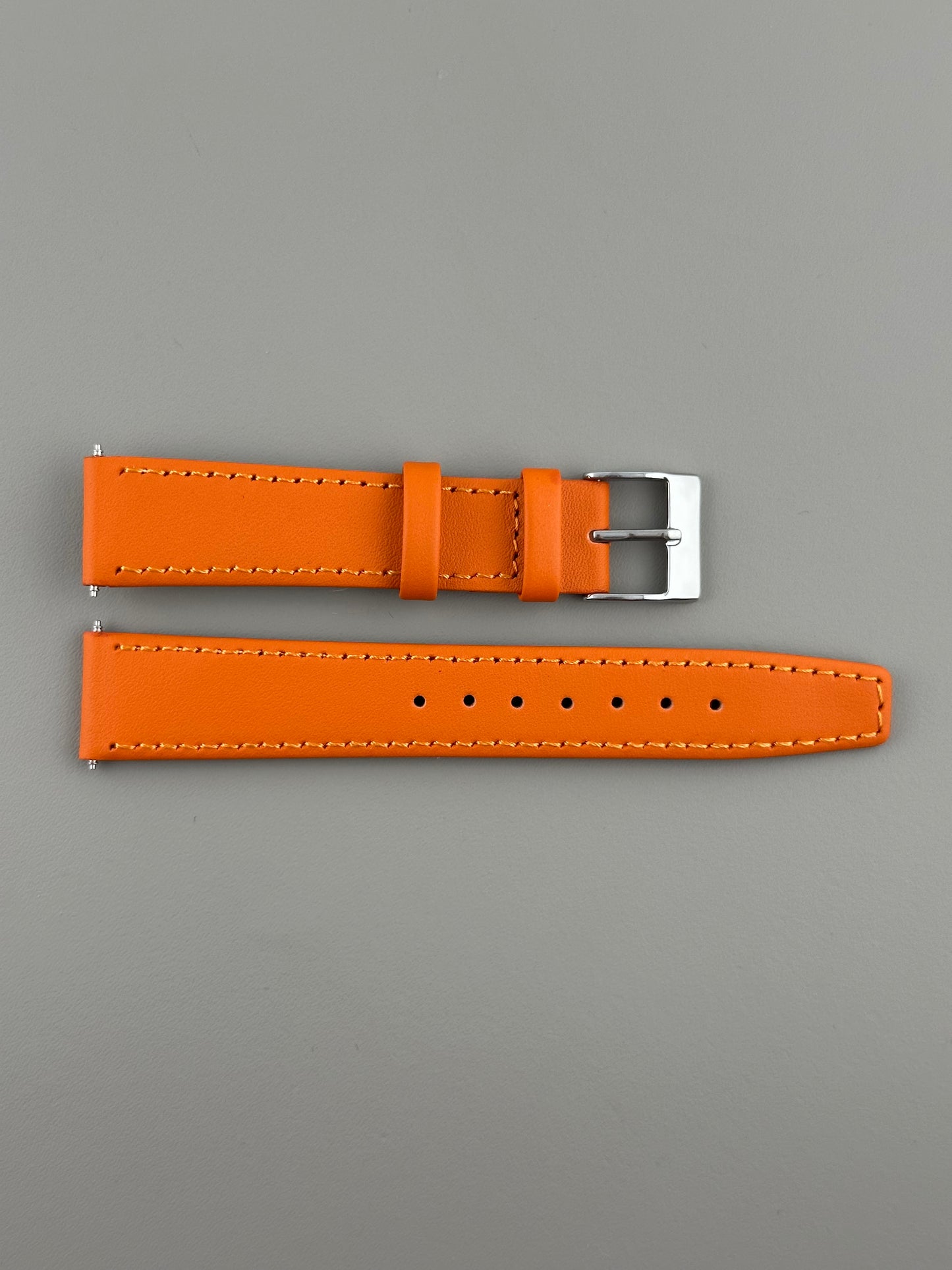 18mm Orange Leather Watch Strap - Smooth Classic Stitched Semi Shine