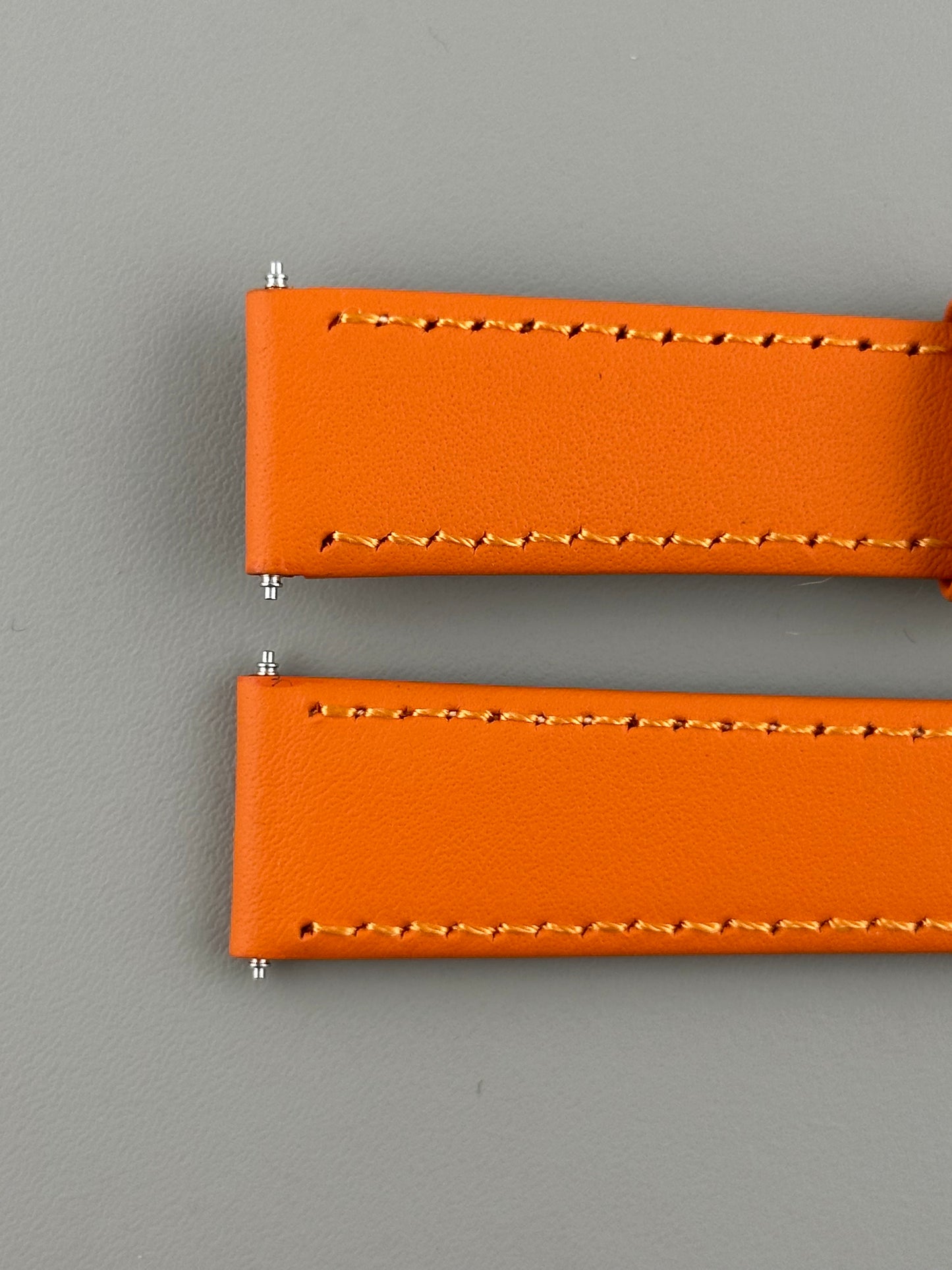 18mm Orange Leather Watch Strap - Smooth Classic Stitched Semi Shine