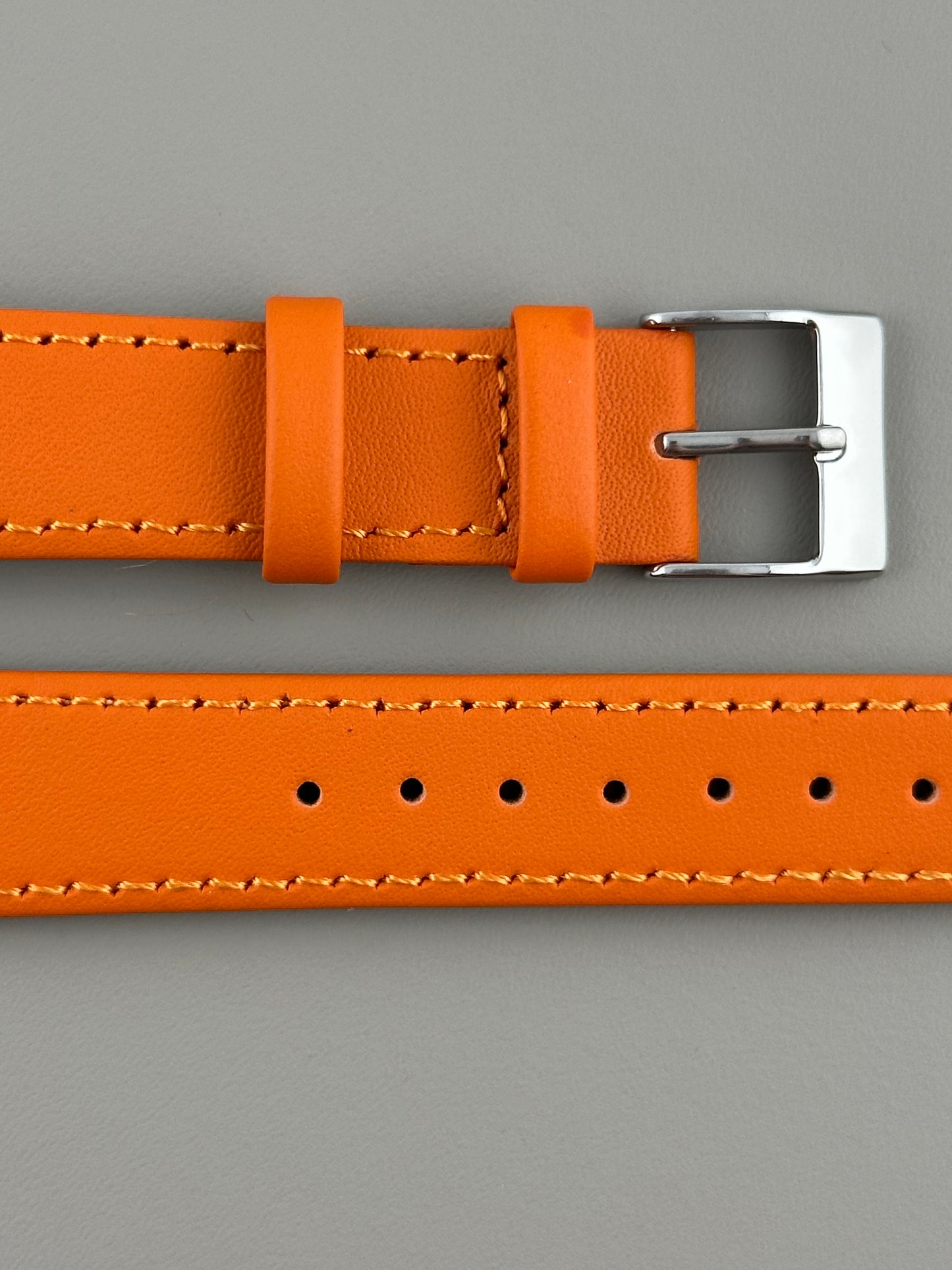18mm Orange Leather Watch Strap - Smooth Classic Stitched Semi Shine