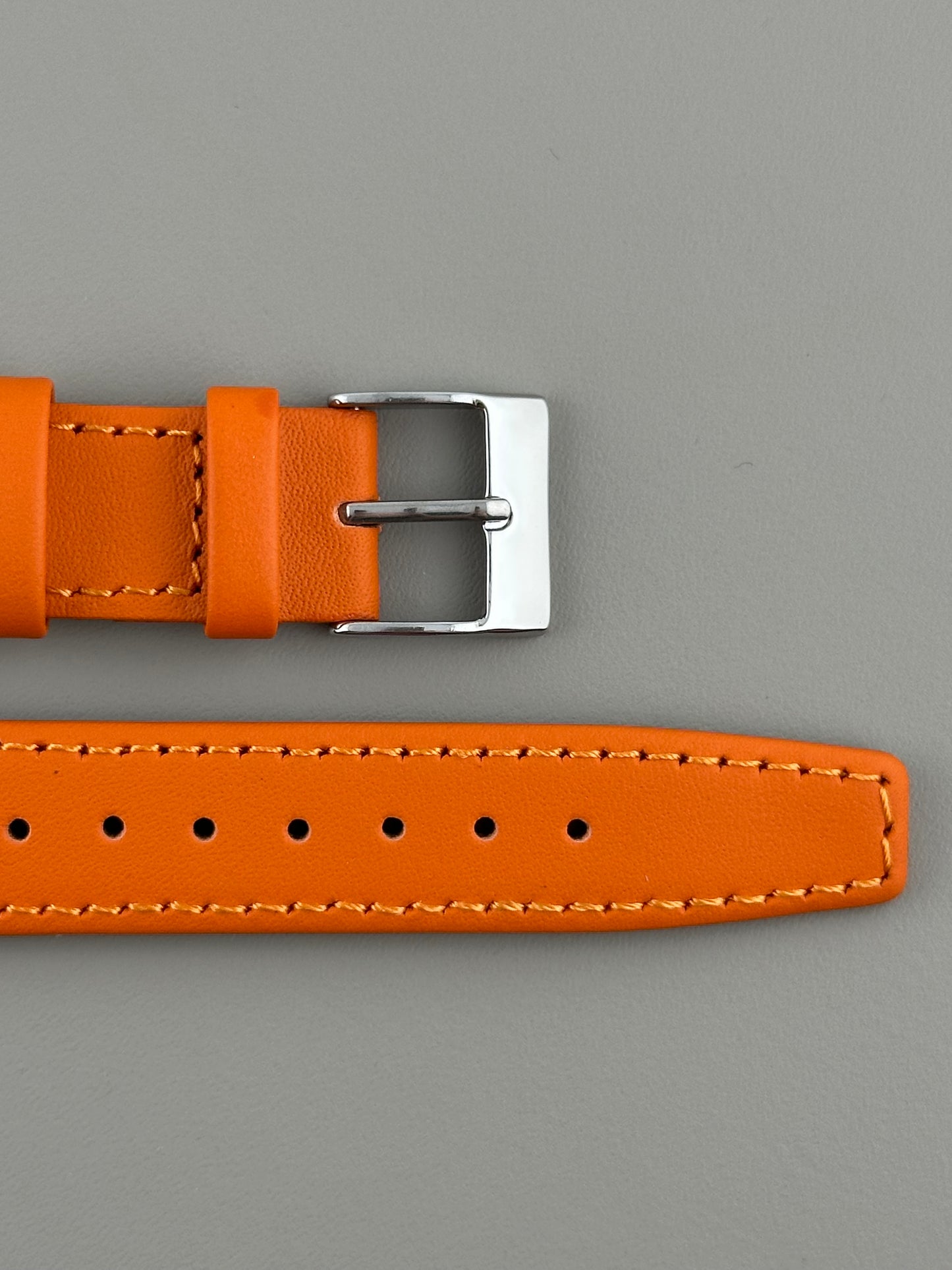 18mm Orange Leather Watch Strap - Smooth Classic Stitched Semi Shine