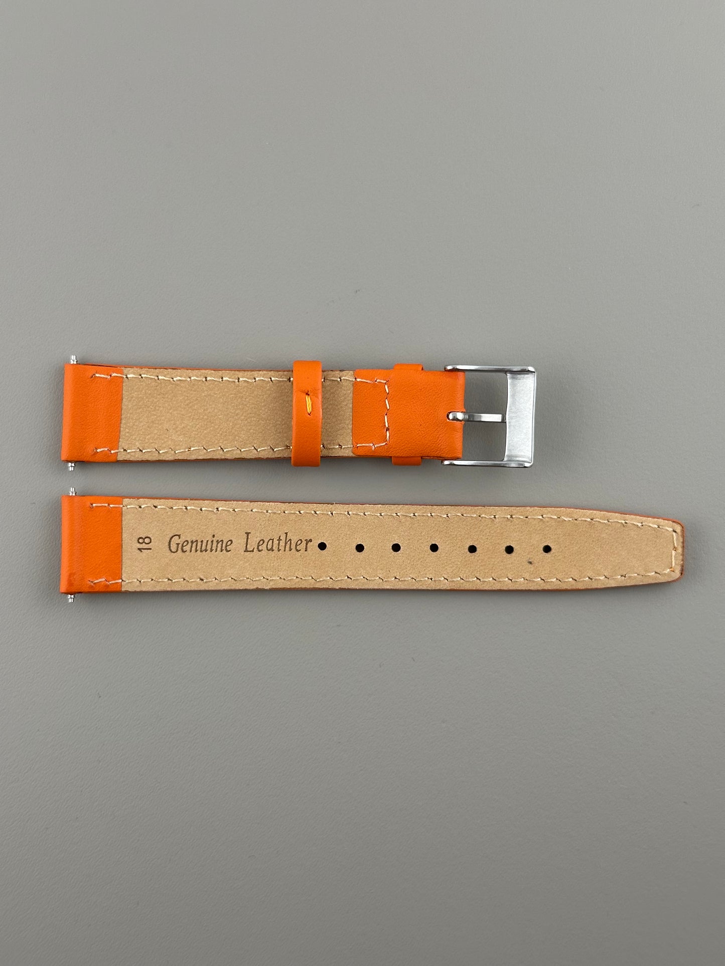 18mm Orange Leather Watch Strap - Smooth Classic Stitched Semi Shine