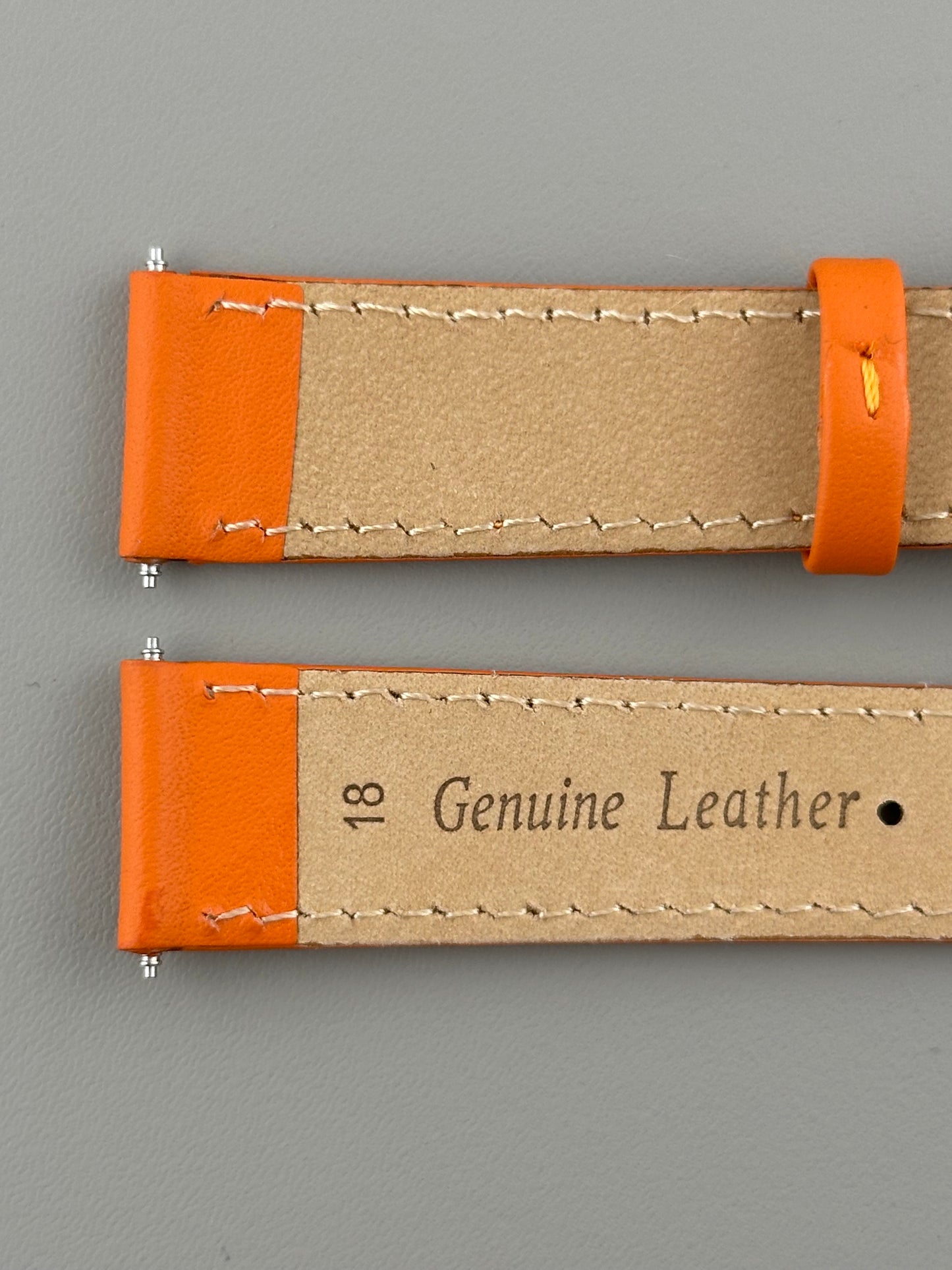 18mm Orange Leather Watch Strap - Smooth Classic Stitched Semi Shine