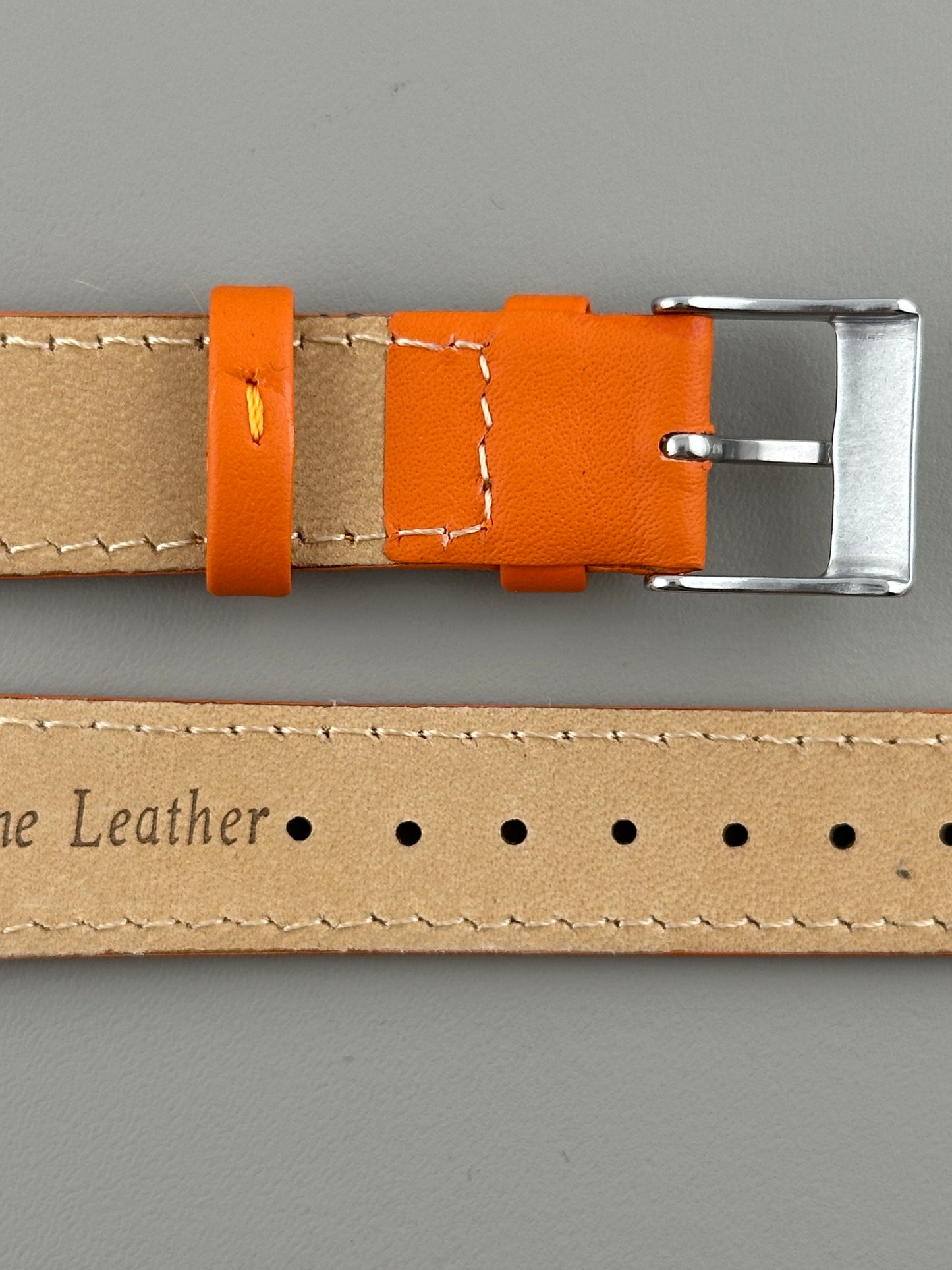 18mm Orange Leather Watch Strap - Smooth Classic Stitched Semi Shine