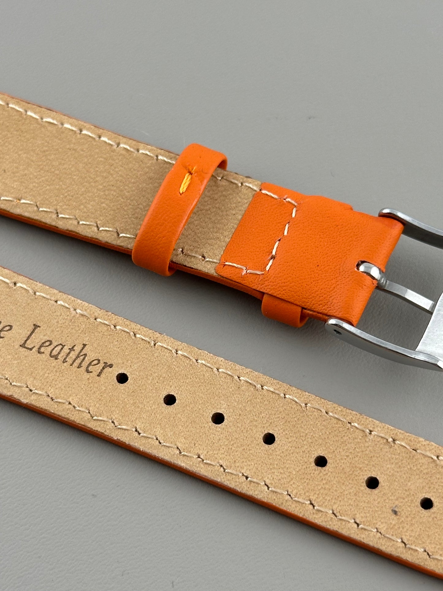 18mm Orange Leather Watch Strap - Smooth Classic Stitched Semi Shine