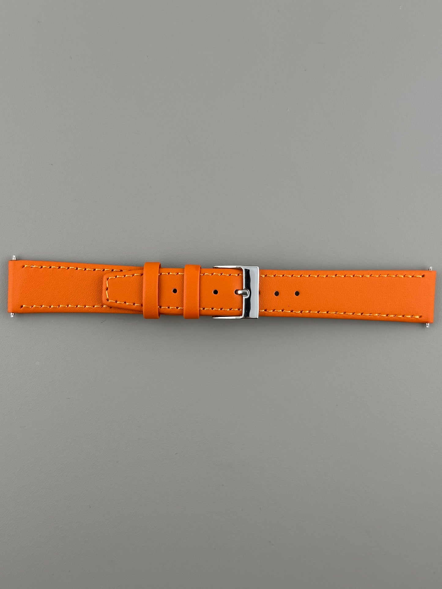 18mm Orange Leather Watch Strap - Smooth Classic Stitched Semi Shine