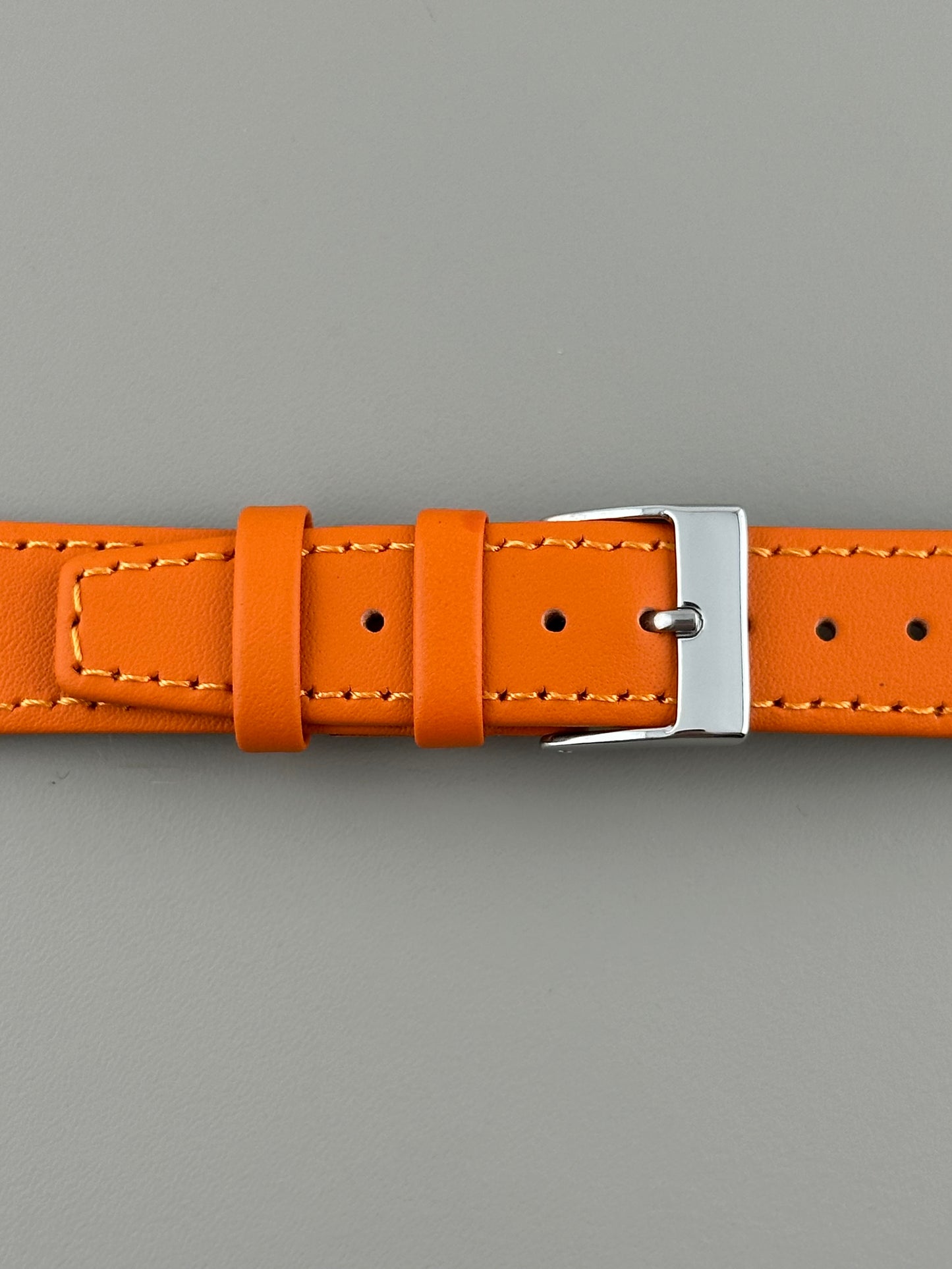 18mm Orange Leather Watch Strap - Smooth Classic Stitched Semi Shine