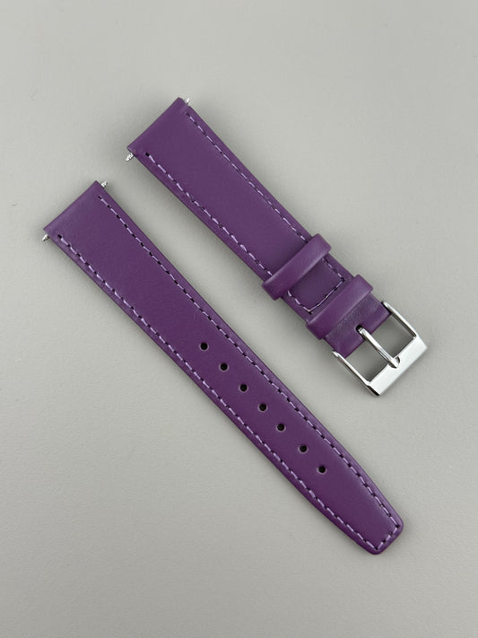 18mm Purple Leather Watch Strap - Smooth Classic Stitched Semi Shine