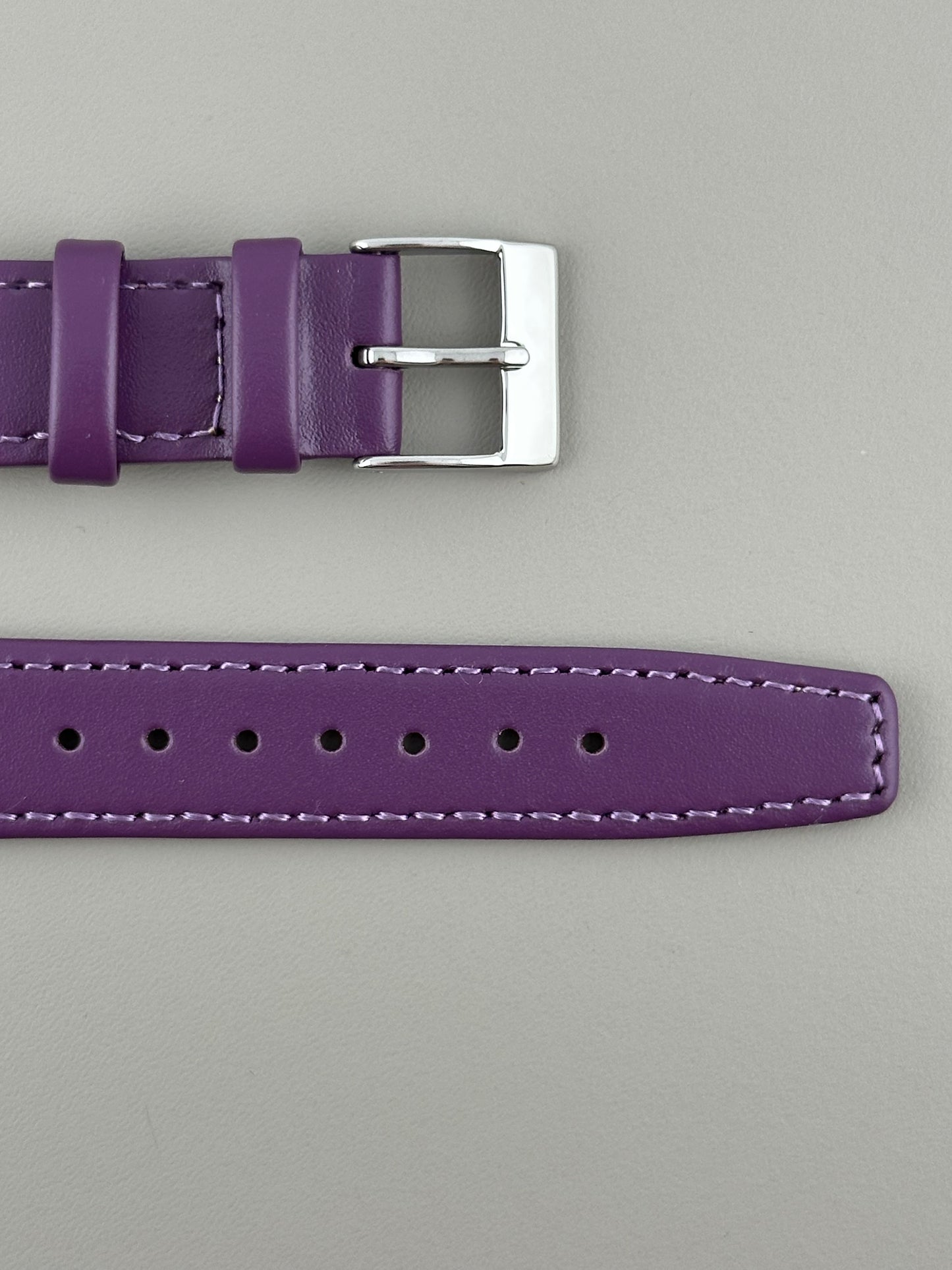 18mm Purple Leather Watch Strap - Smooth Classic Stitched Semi Shine