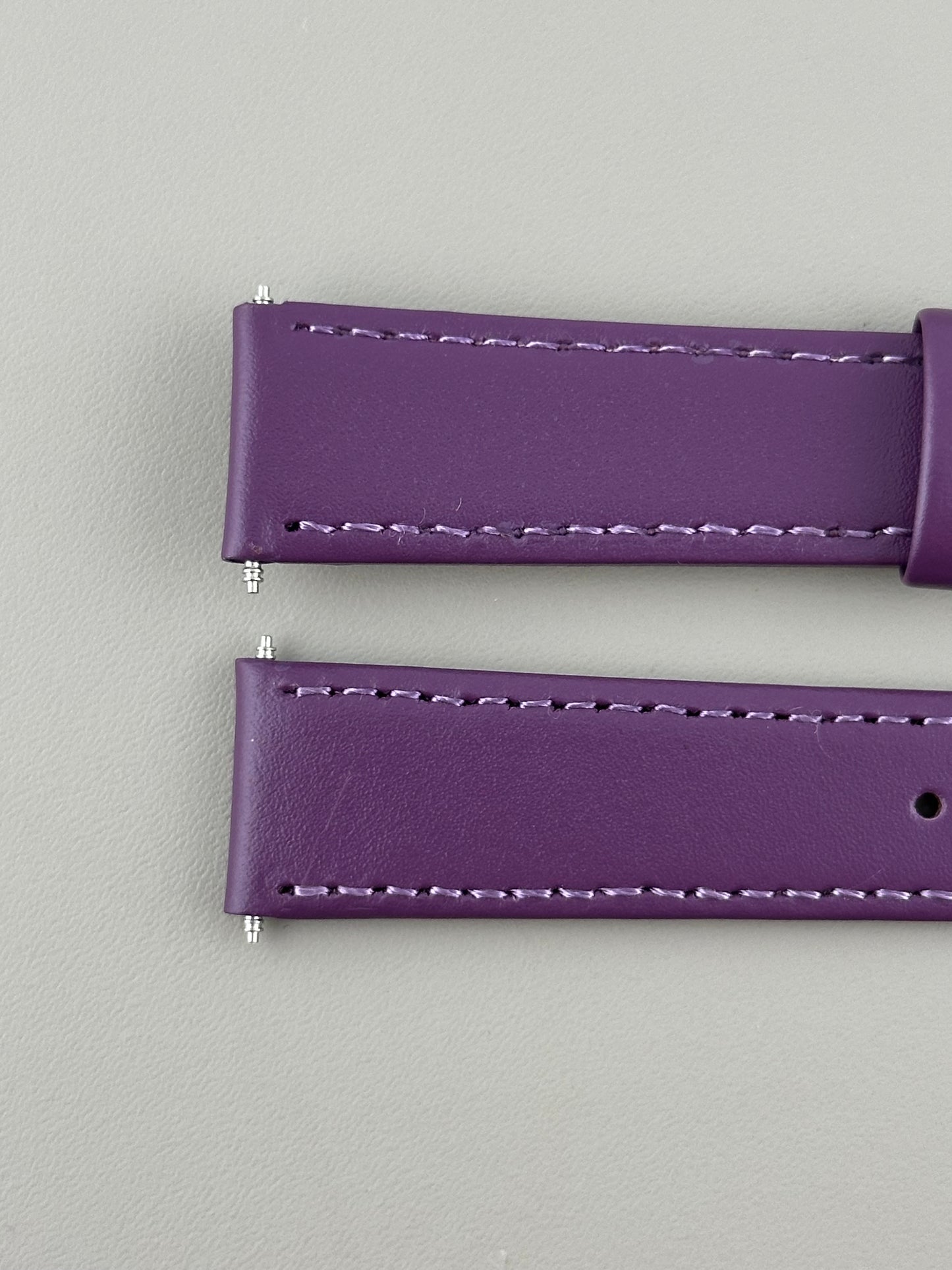 18mm Purple Leather Watch Strap - Smooth Classic Stitched Semi Shine