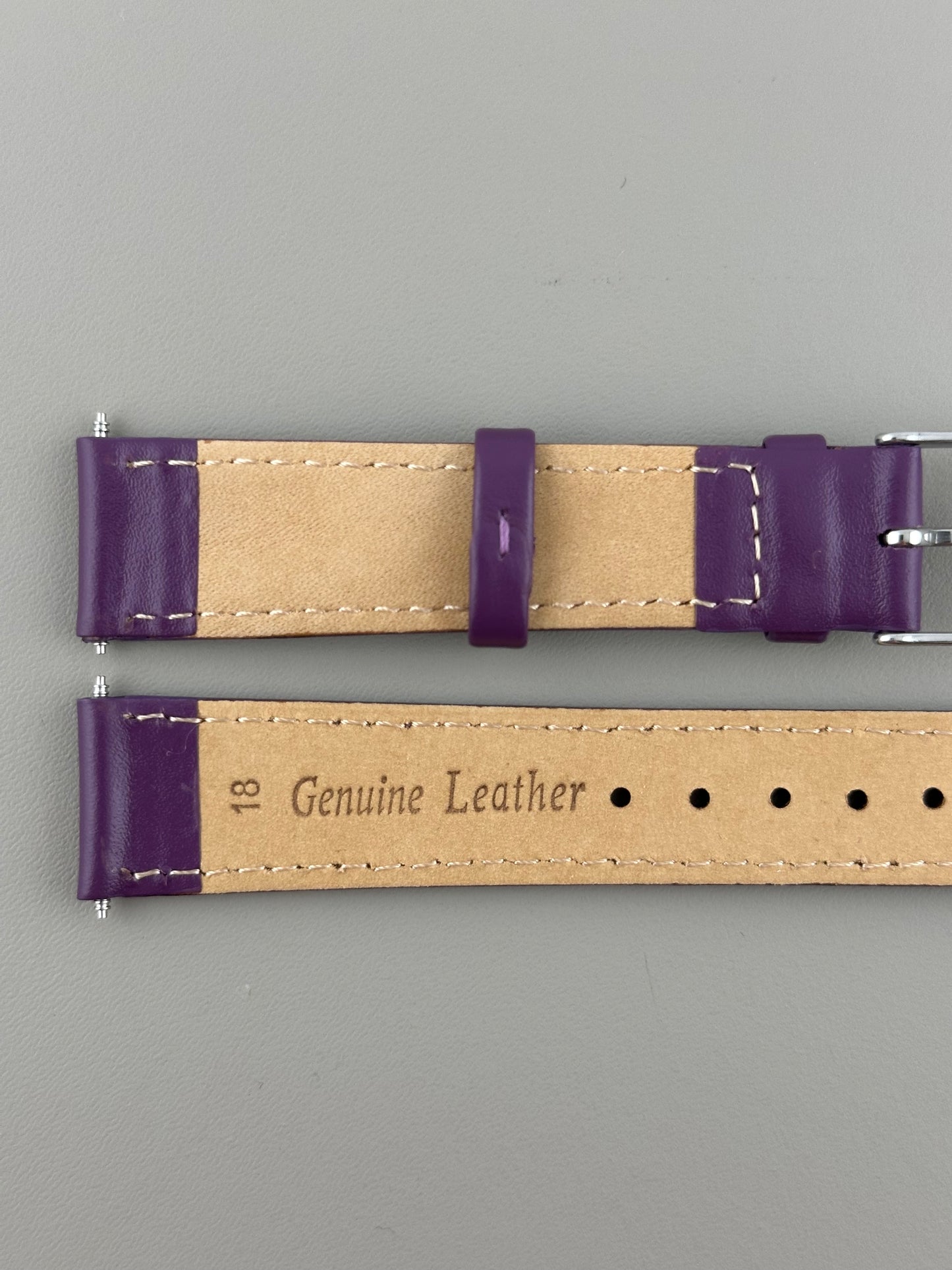 18mm Purple Leather Watch Strap - Smooth Classic Stitched Semi Shine