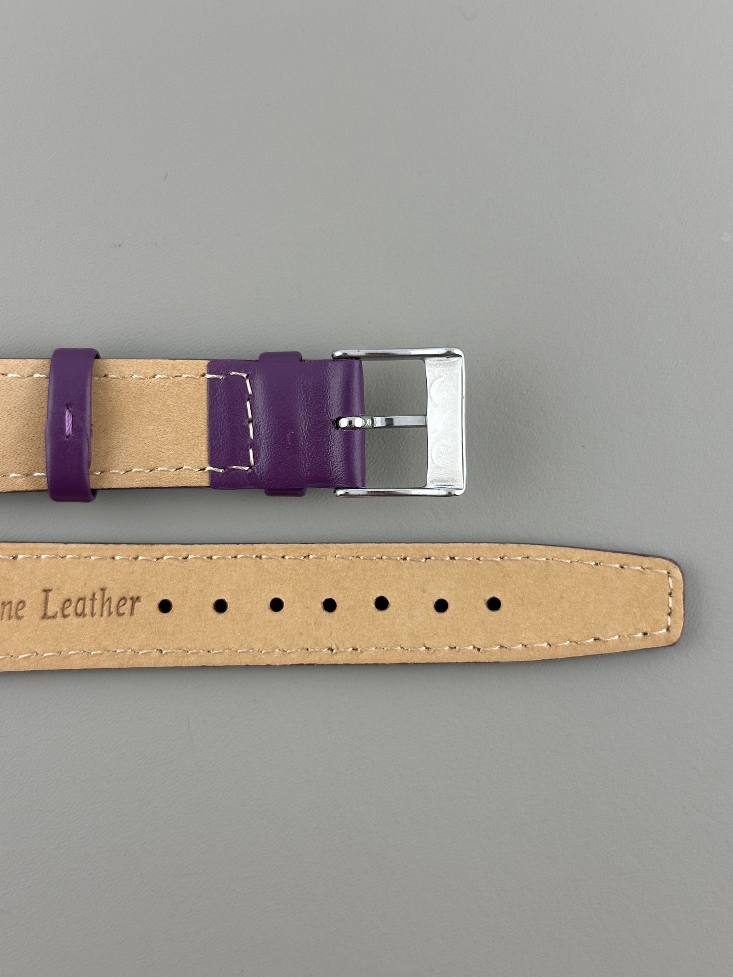 18mm Purple Leather Watch Strap - Smooth Classic Stitched Semi Shine