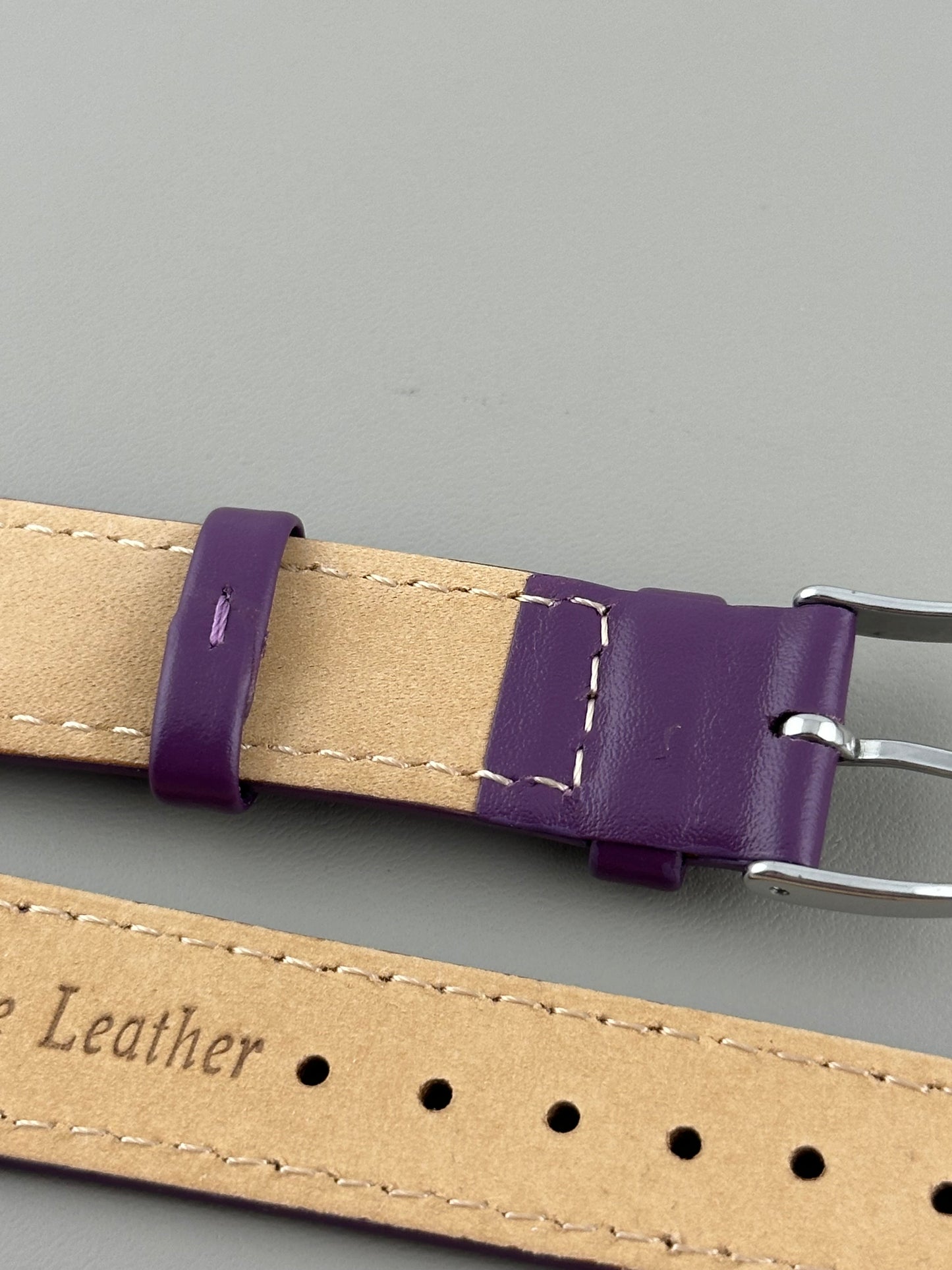 18mm Purple Leather Watch Strap - Smooth Classic Stitched Semi Shine