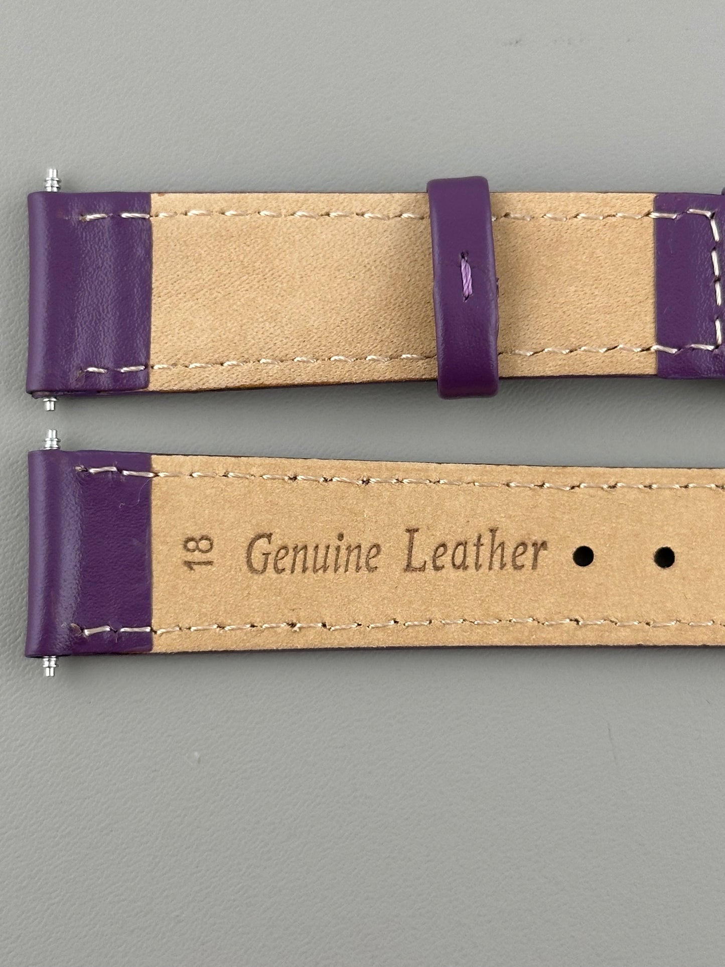 18mm Purple Leather Watch Strap - Smooth Classic Stitched Semi Shine
