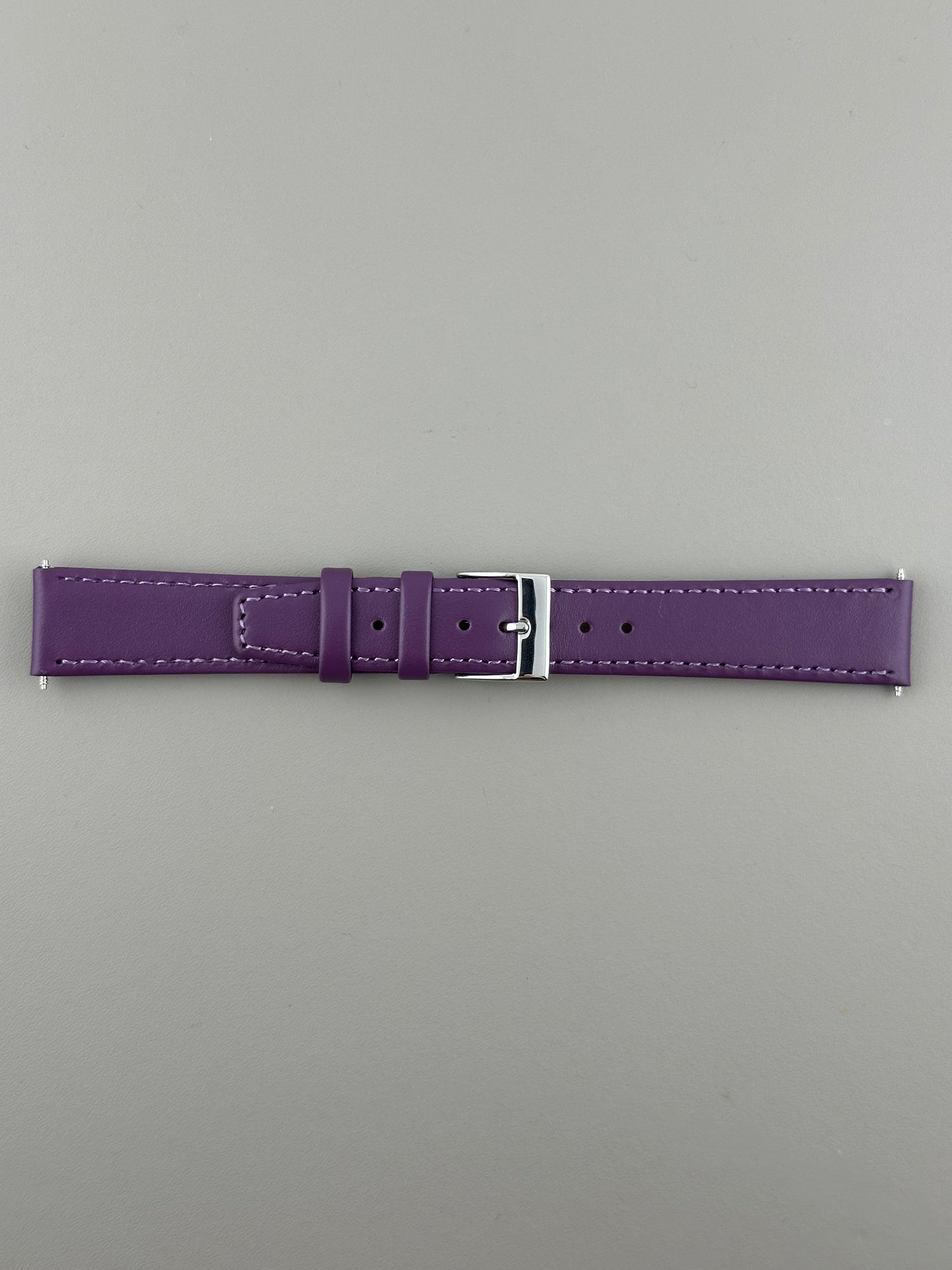 18mm Purple Leather Watch Strap - Smooth Classic Stitched Semi Shine