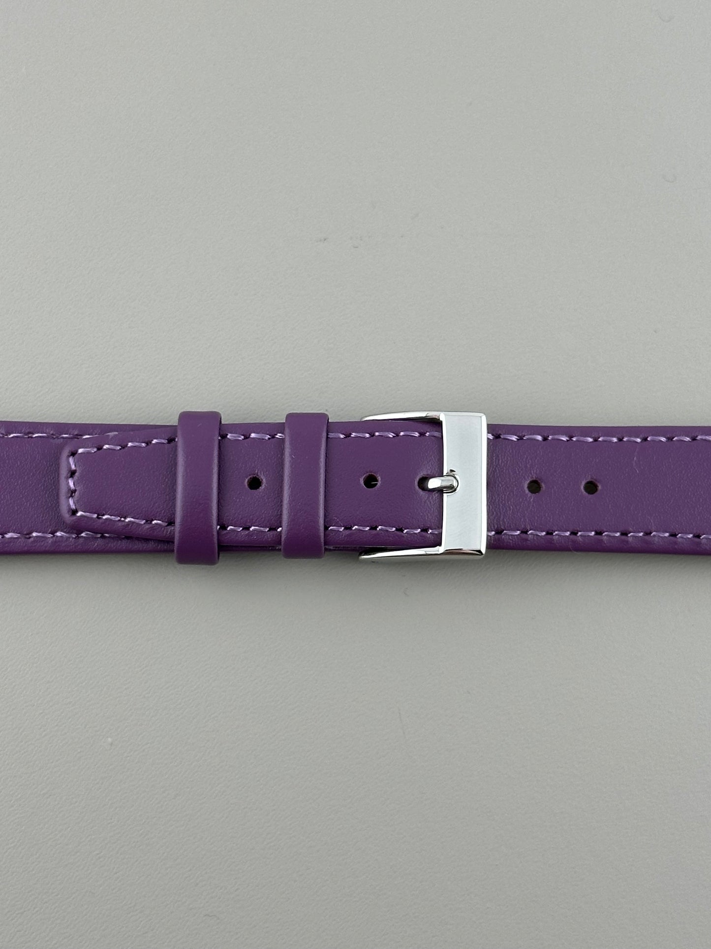 18mm Purple Leather Watch Strap - Smooth Classic Stitched Semi Shine