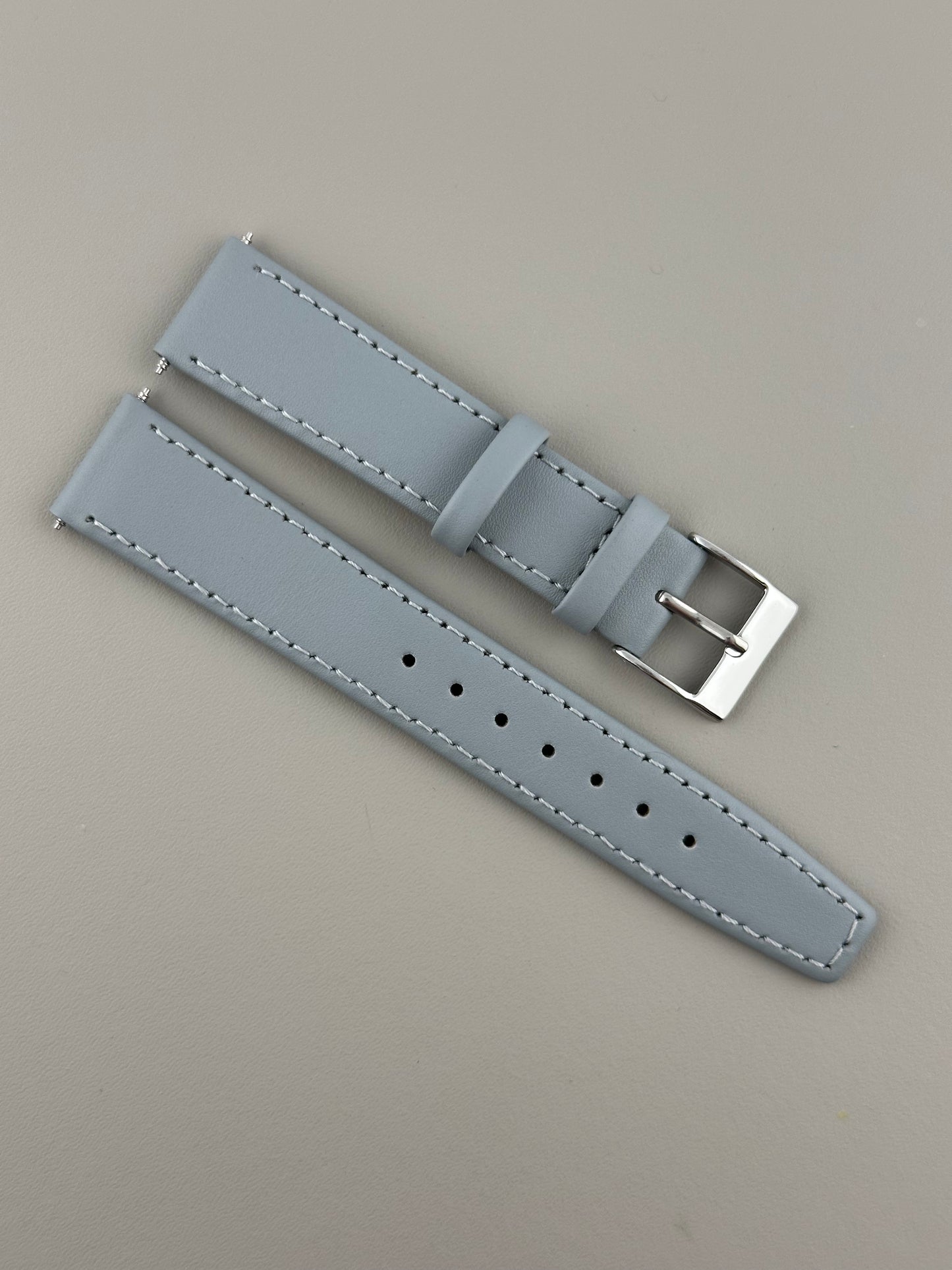 18mm Light Grey Leather Watch Strap - Smooth Classic Stitched Semi Shine