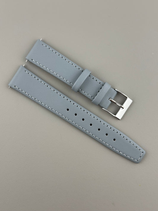 18mm Light Grey Leather Watch Strap - Smooth Classic Stitched Semi Shine